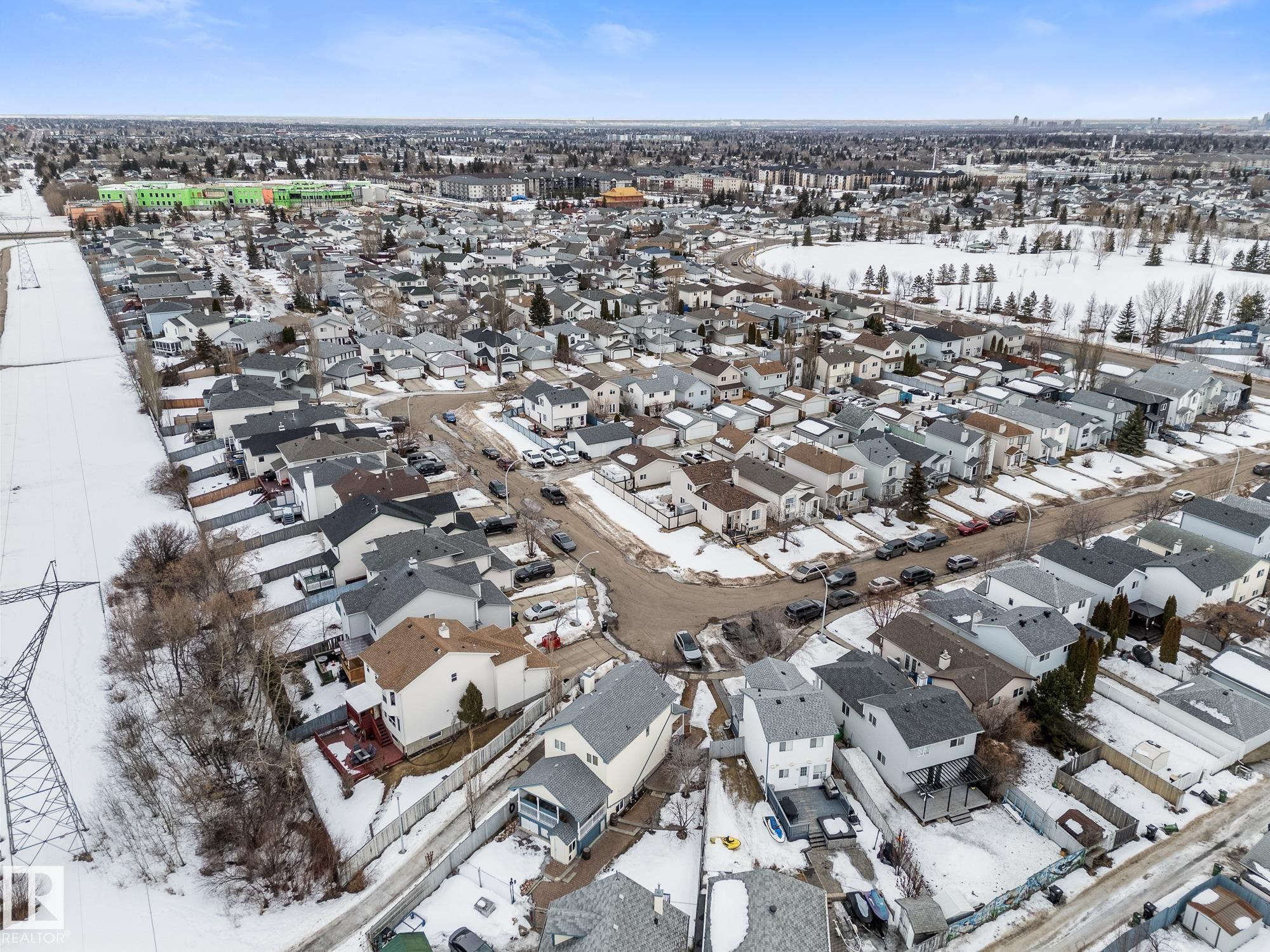 Snowy aerial view with a residential view - 13148 151 Avenue, Edmonton, AB - Outdoor With View
