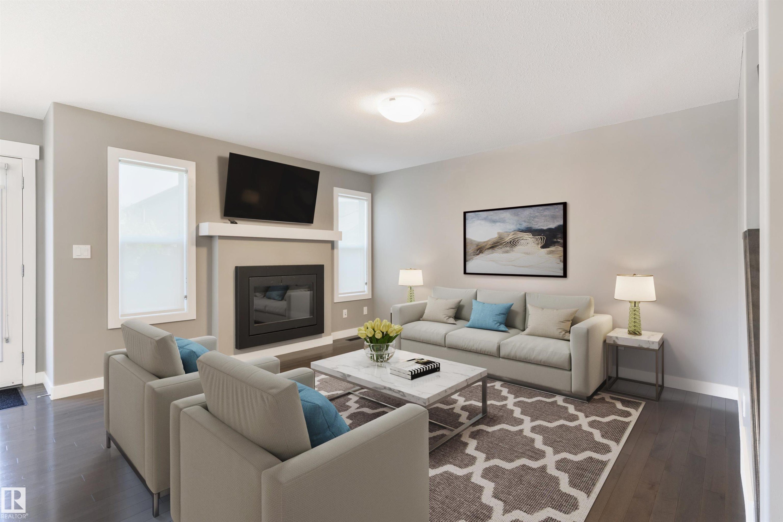 2328 Ware Crescent, Edmonton, AB - Indoor Photo Showing Living Room With Fireplace