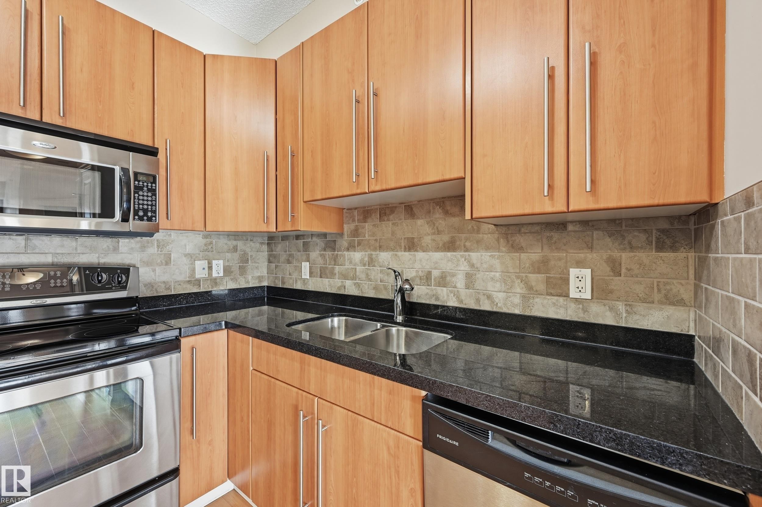 304 9819 104 Street, Edmonton, AB - Indoor Photo Showing Kitchen With Double Sink