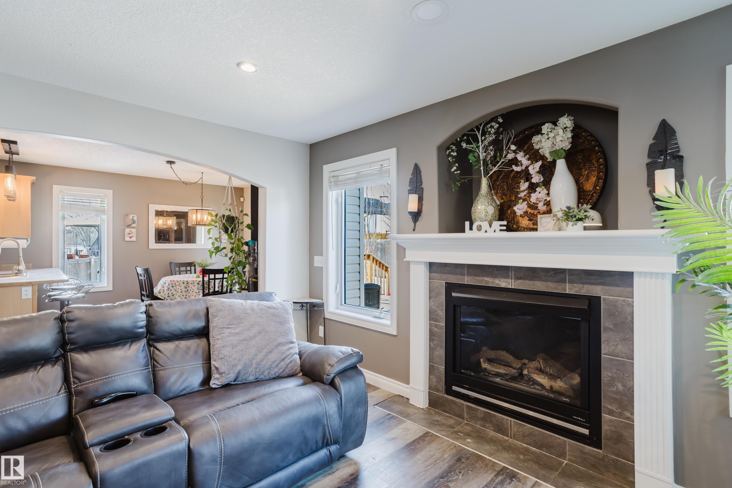 66 Grayridge Crescent, Stony Plain, AB - Indoor Photo Showing Living Room With Fireplace