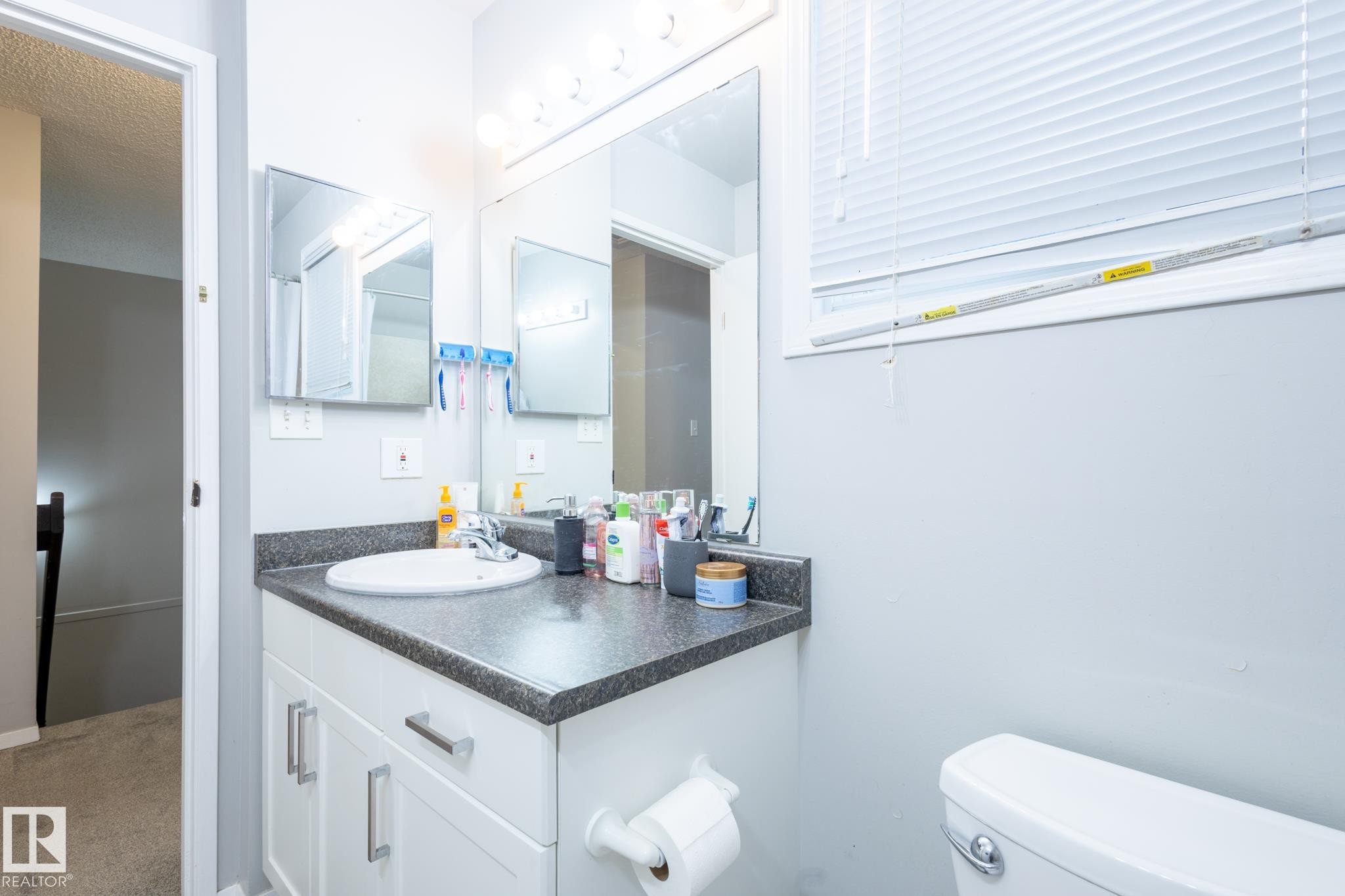 Bathroom featuring vanity and light colored carpet - 3530 42 Street, Edmonton, AB - Indoor Photo Showing Bathroom