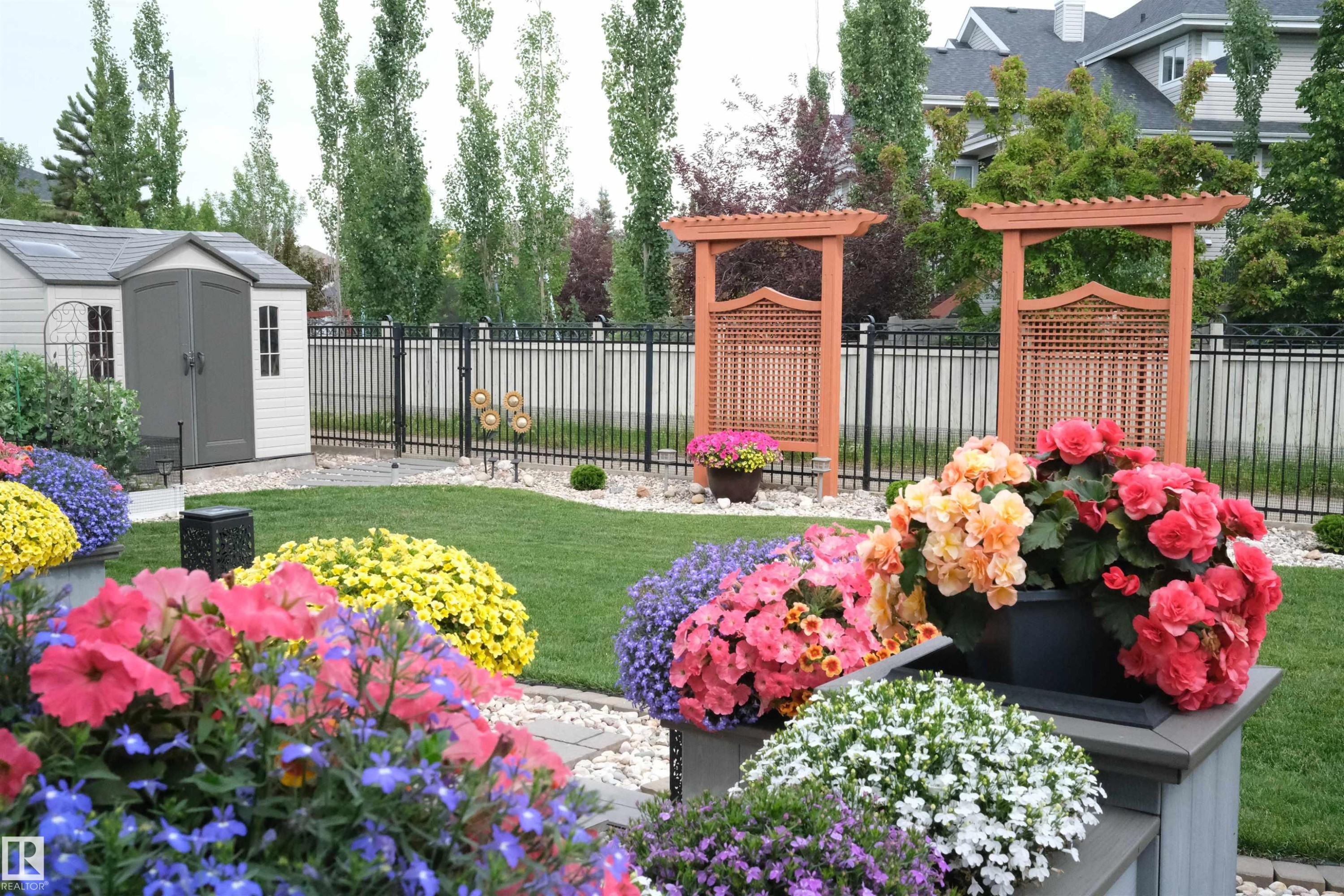 View of yard featuring a storage shed and a pergola - 169 Callaghan Drive, Edmonton, AB - Outdoor With Deck Patio Veranda
