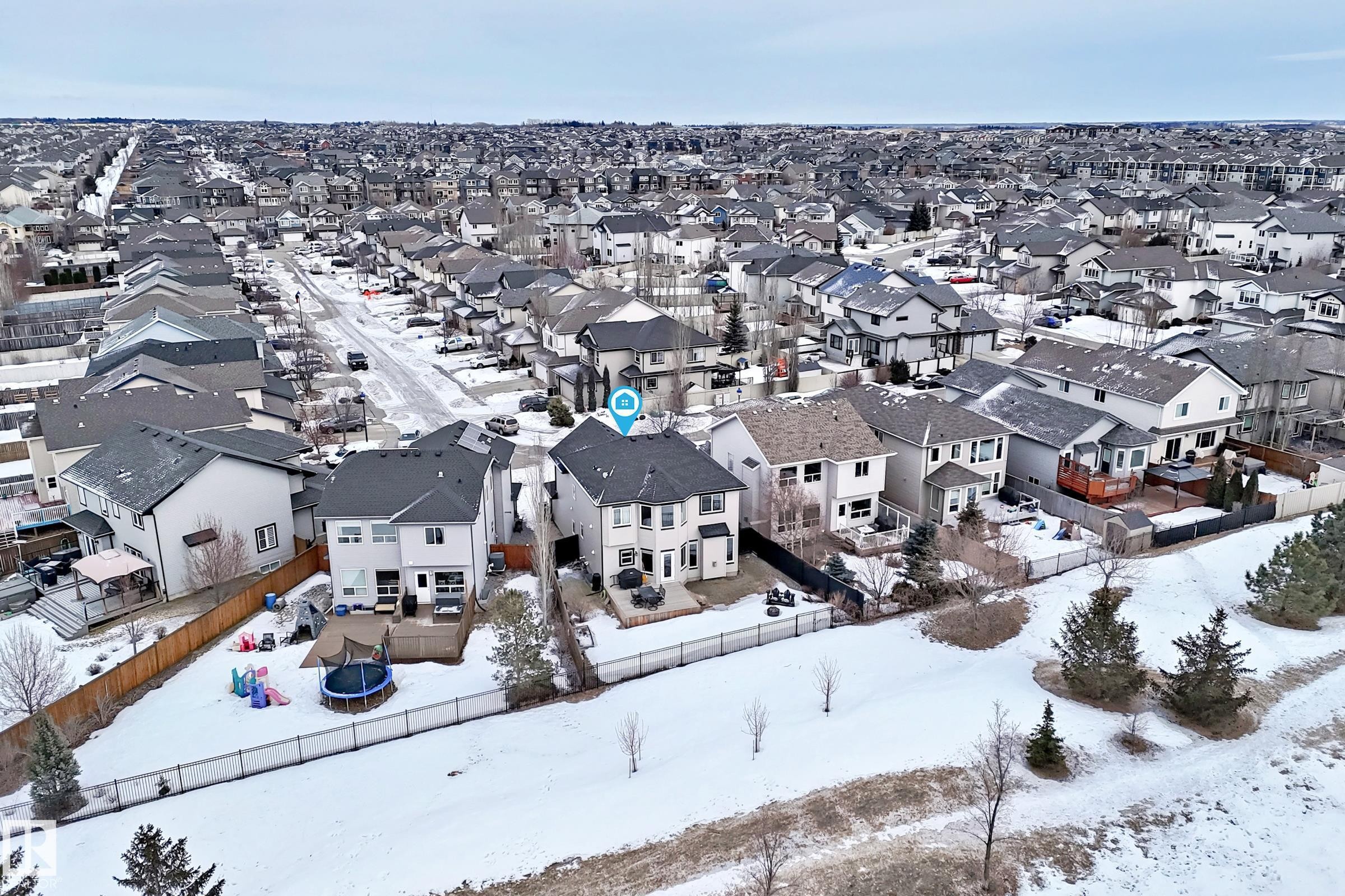 Snowy aerial view featuring a residential view - 1908 69 Street, Edmonton, AB - Outdoor With View