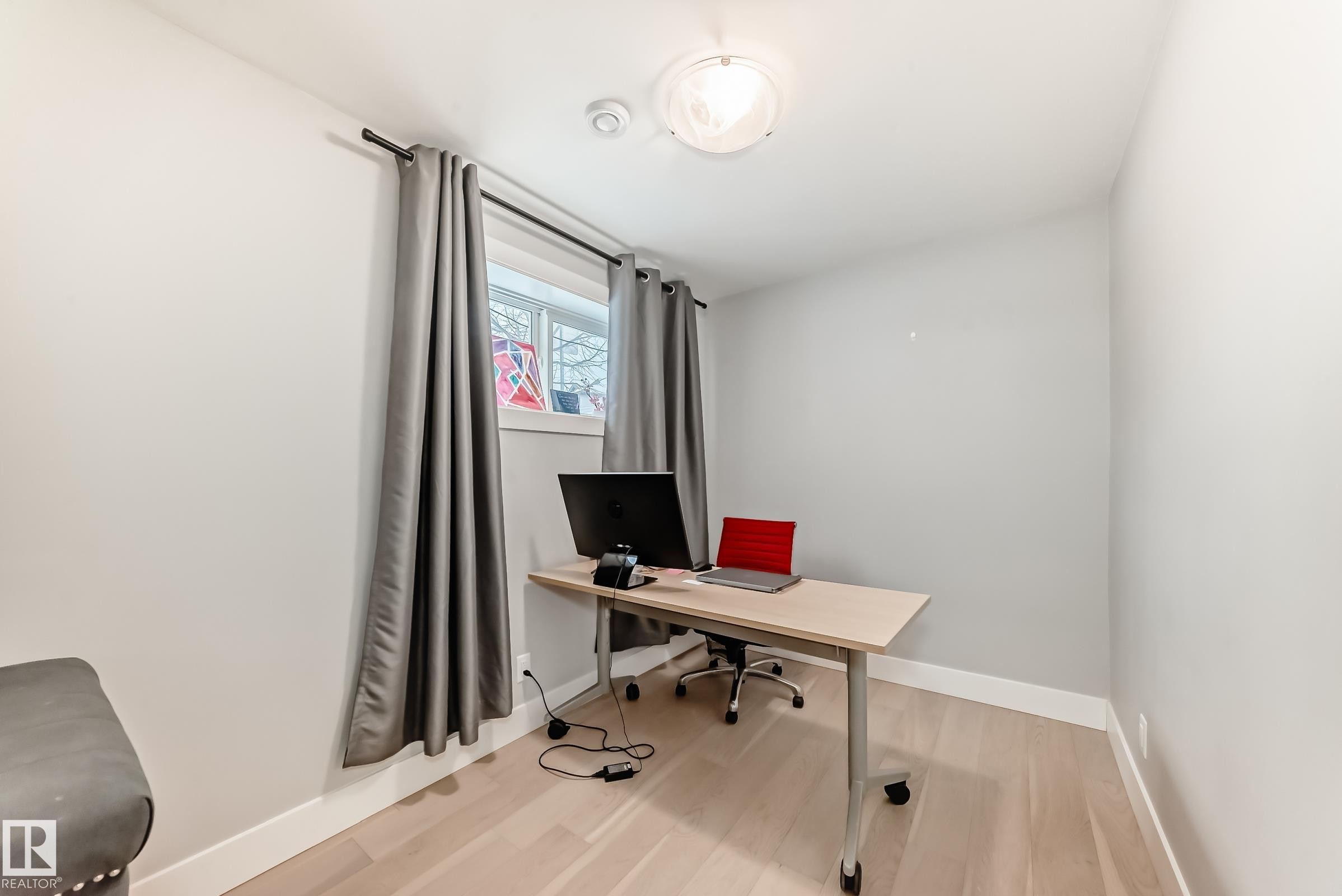 Office area with light wood-style flooring - 41 4835 Wright Drive, Edmonton, AB - Indoor Photo Showing Office