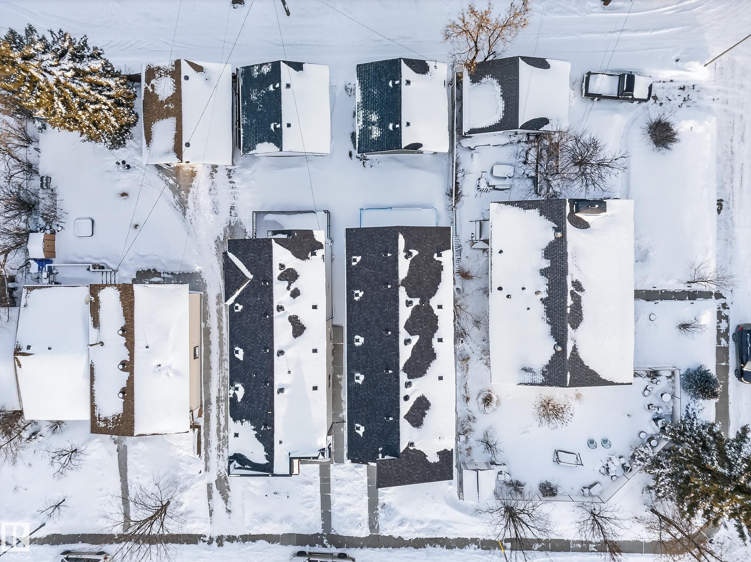 View of snowy aerial view - 9907 68 Street, Edmonton, AB -