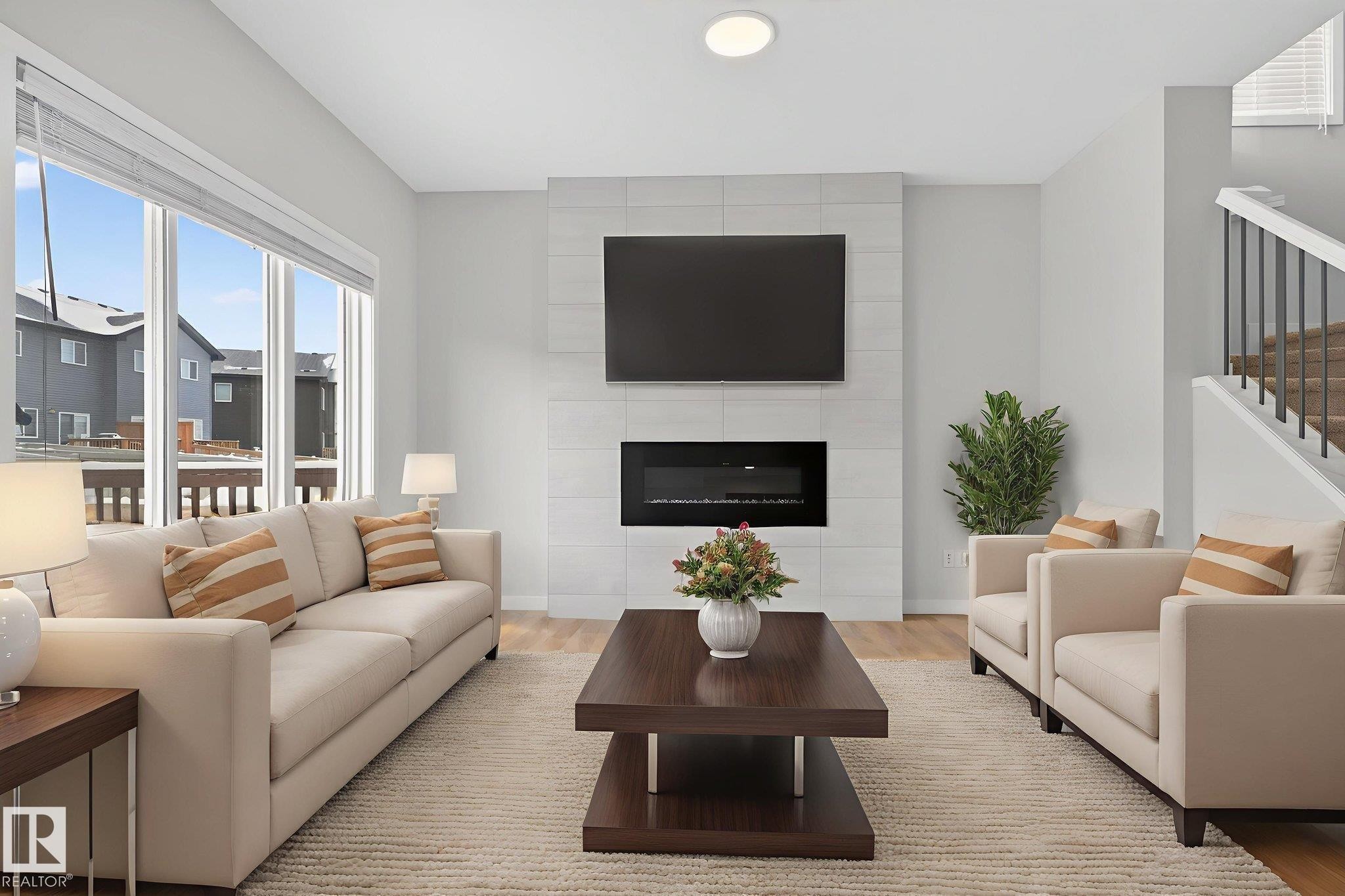 9125 Pear Drive, Edmonton, AB - Indoor Photo Showing Living Room With Fireplace