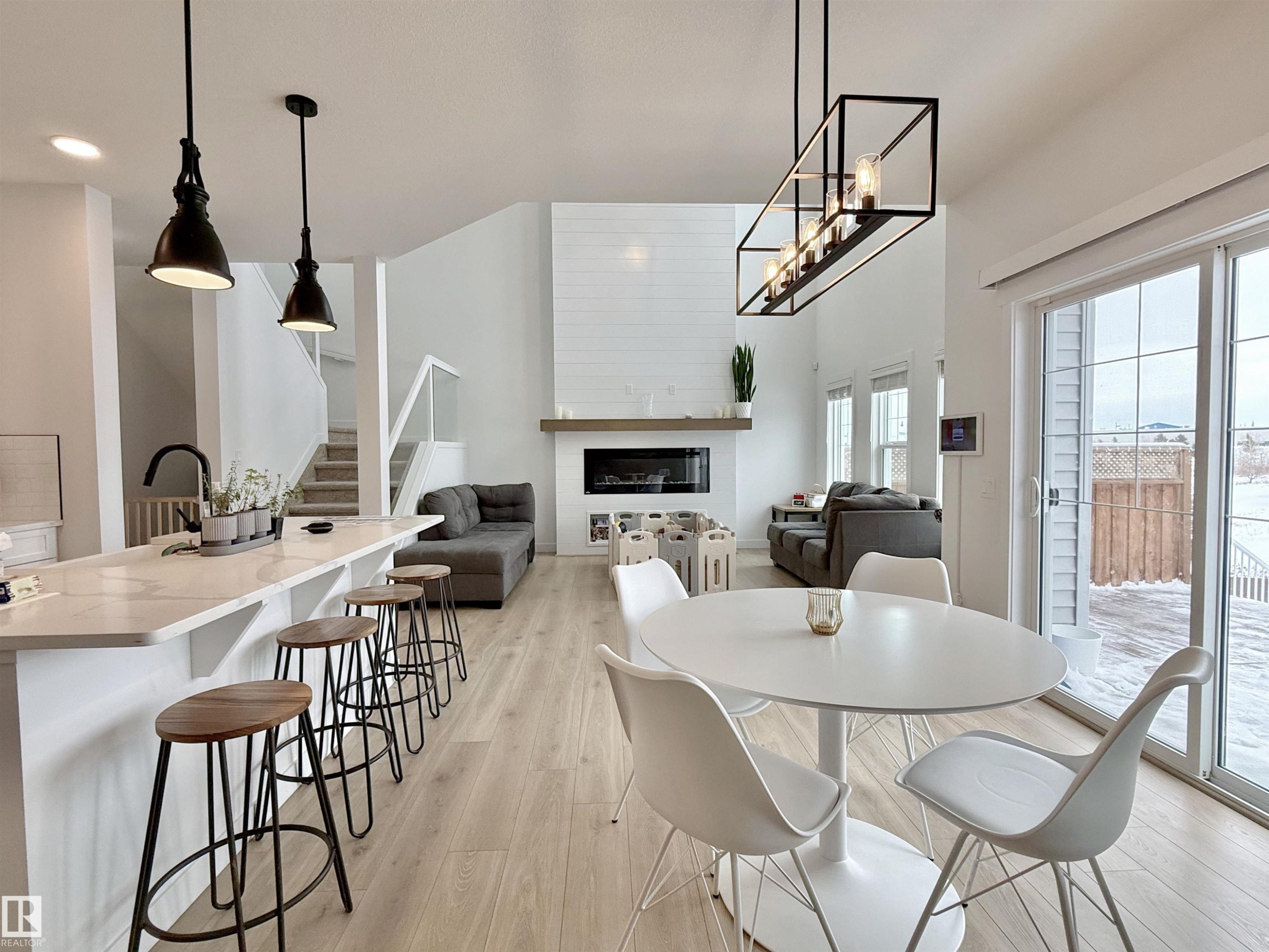 71 Jamison Crescent, St. Albert, AB - Indoor Photo Showing Dining Room With Fireplace
