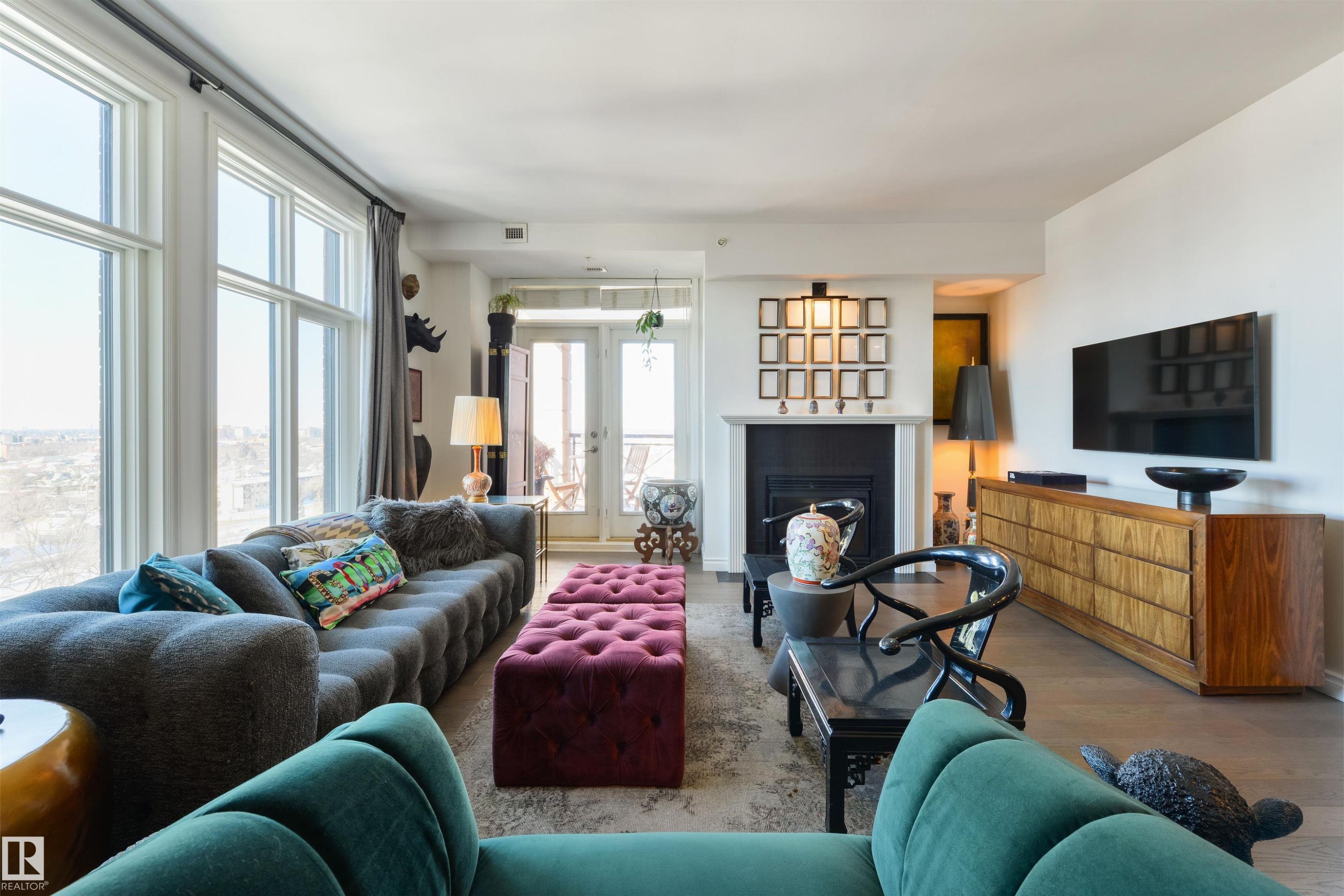 1107 9020 Jasper Avenue, Edmonton, AB - Indoor Photo Showing Living Room With Fireplace