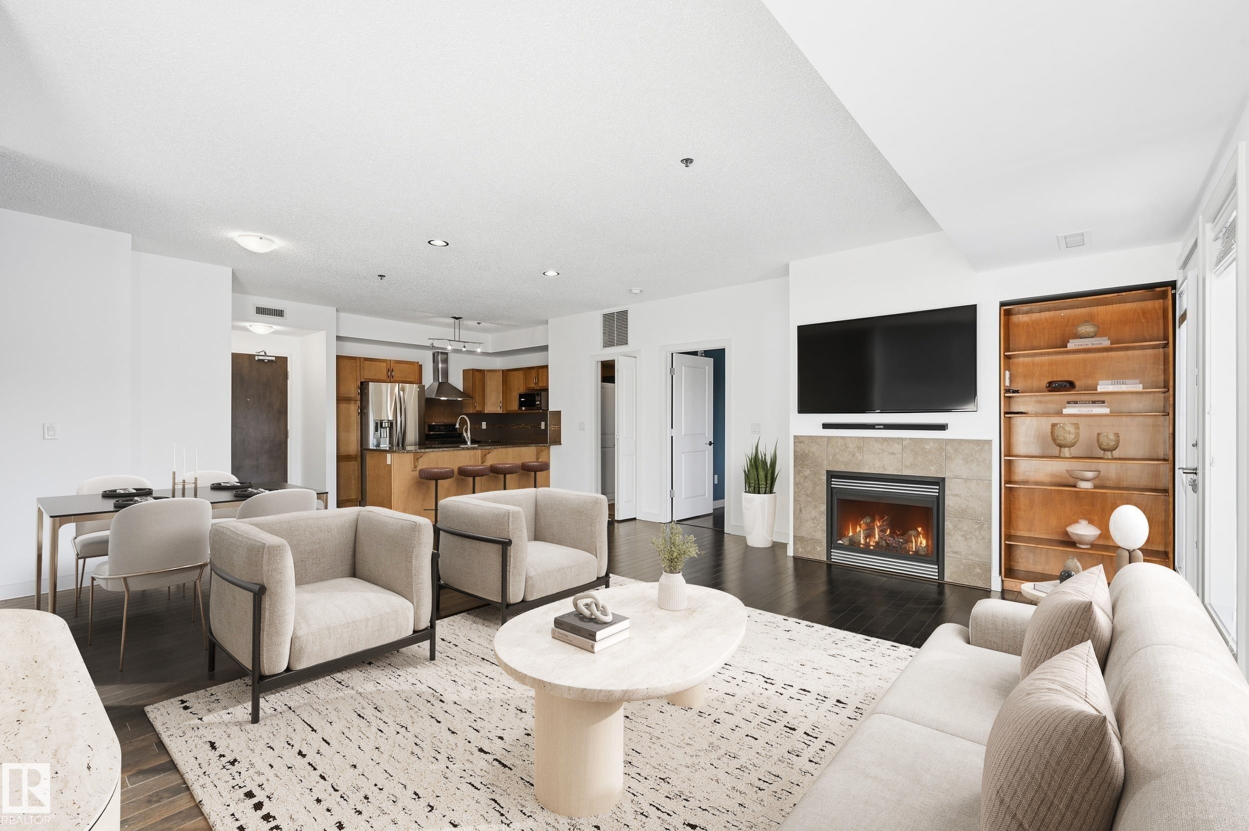 3 35 Sturgeon Road, St. Albert, AB - Indoor Photo Showing Living Room With Fireplace