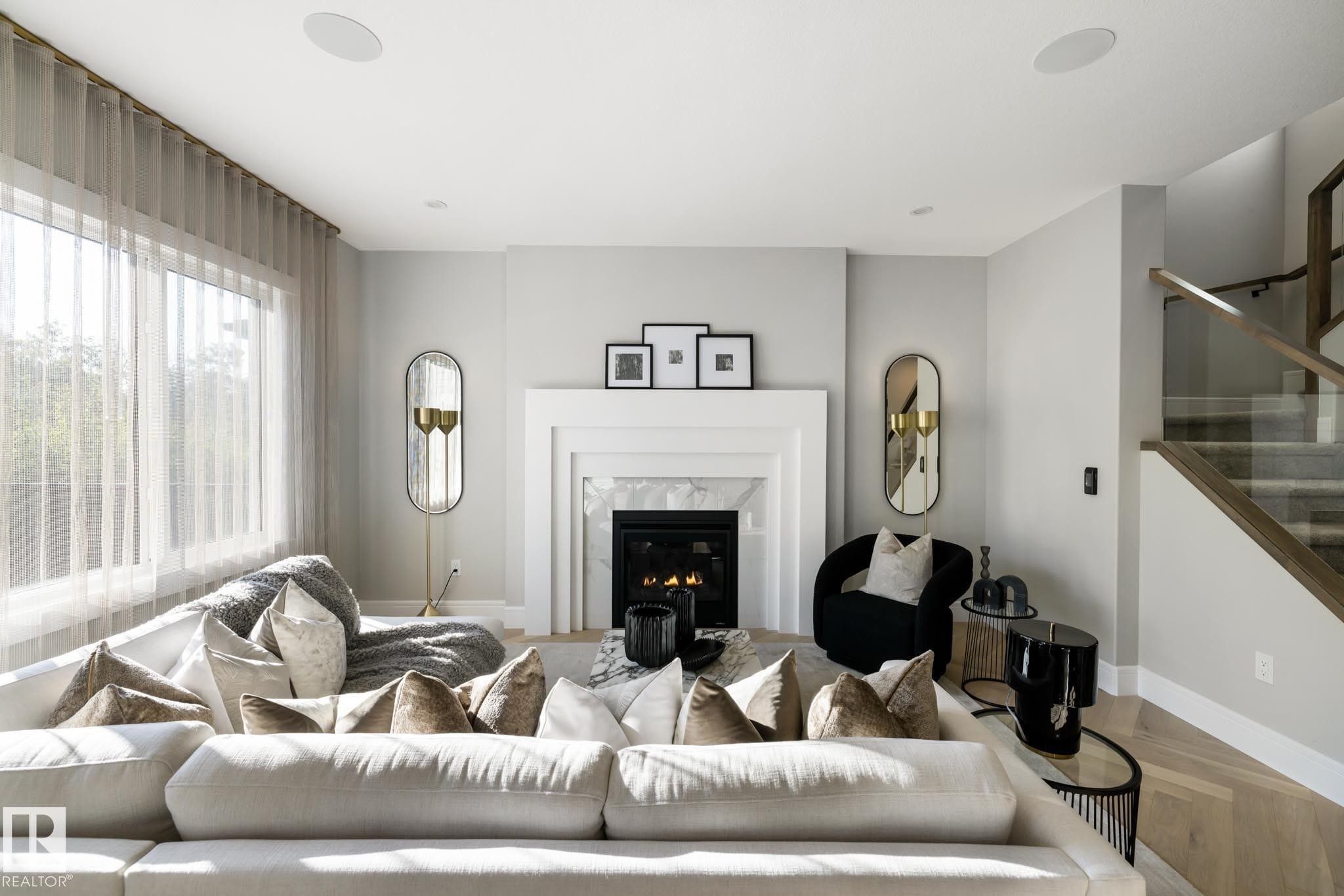 17427 7 Street, Edmonton, AB - Indoor Photo Showing Living Room With Fireplace