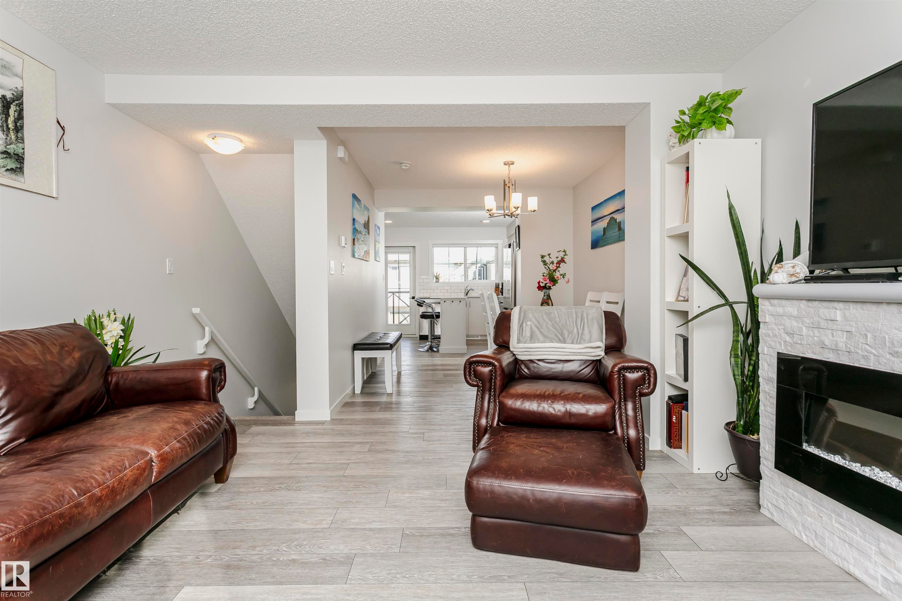 19627 28 Avenue, Edmonton, AB - Indoor Photo Showing Living Room With Fireplace