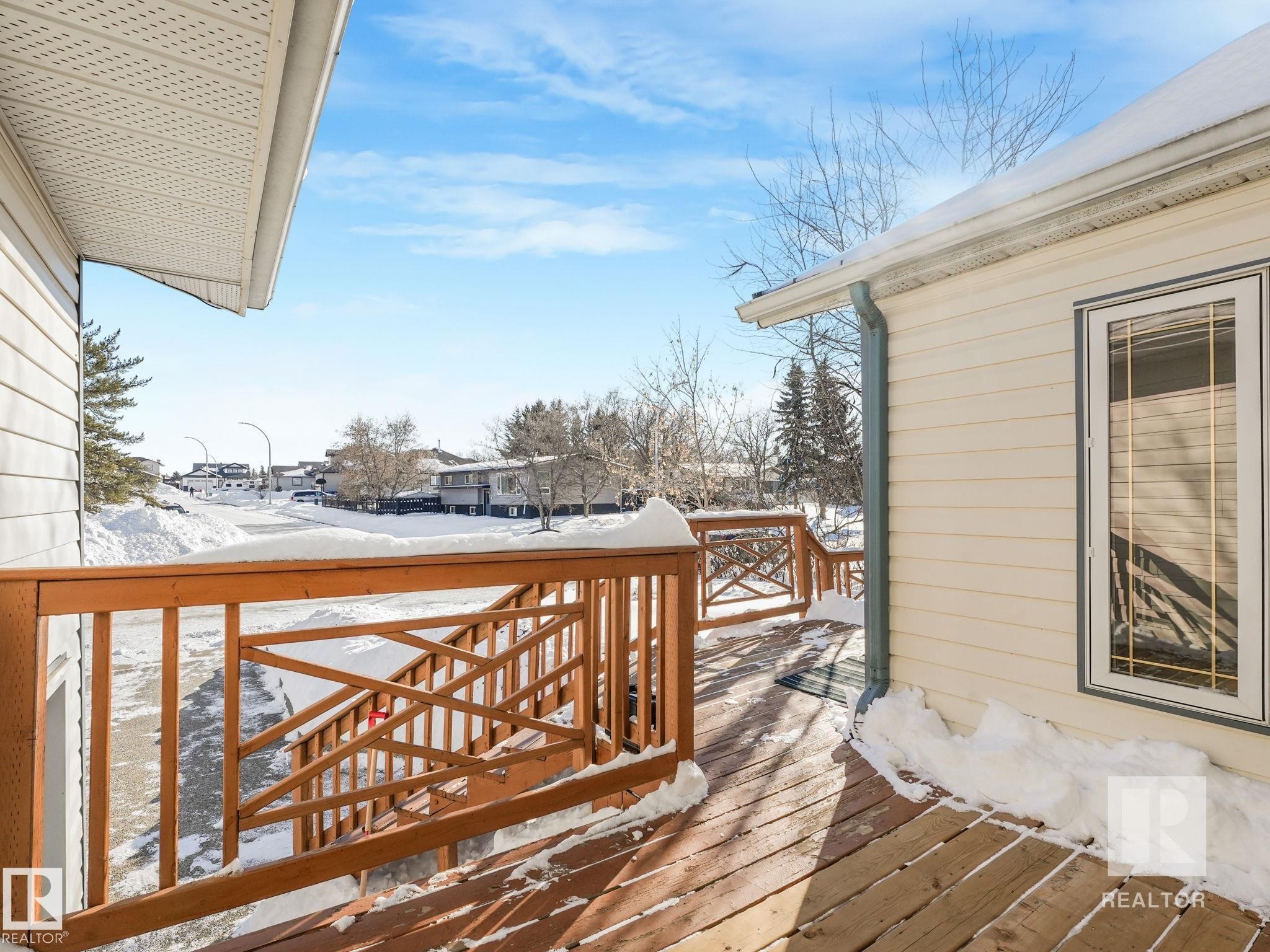 View of snow covered deck - 4504 48 Avenue, Onoway, AB - Outdoor With Deck Patio Veranda With Exterior