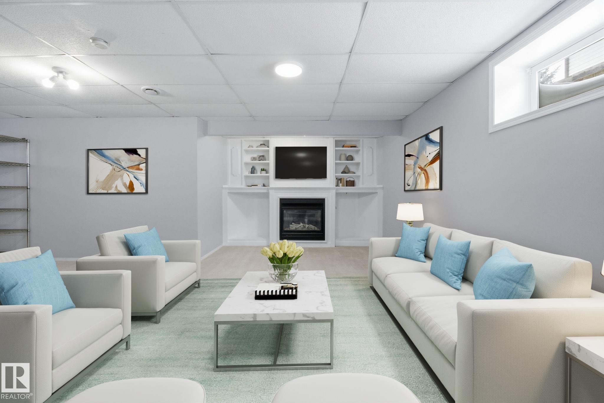 5302 57 Avenue, Stony Plain, AB - Indoor Photo Showing Living Room With Fireplace