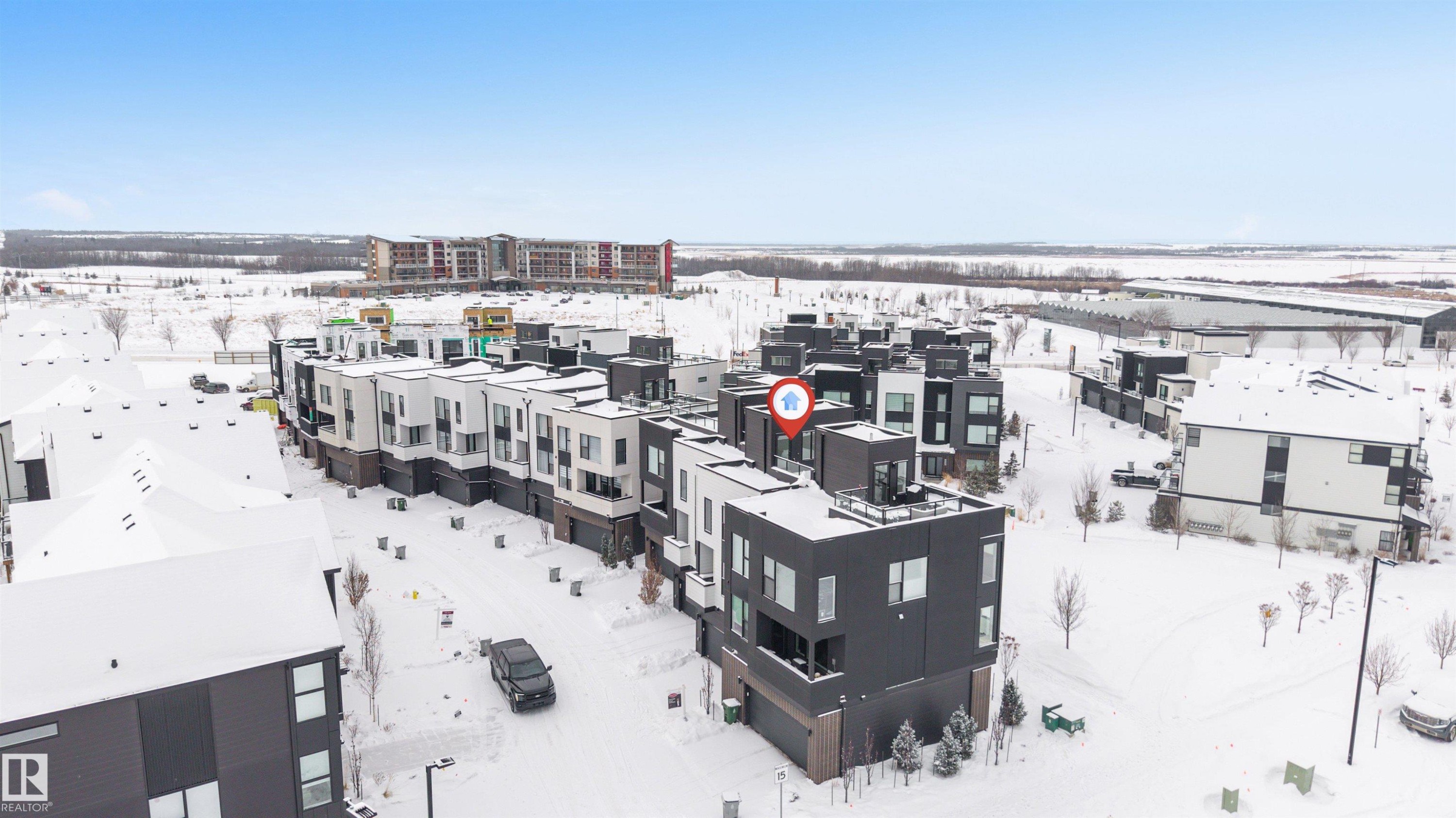 View of snowy aerial view - 77 5 Rondeau Drive, St. Albert, AB - Outdoor With View