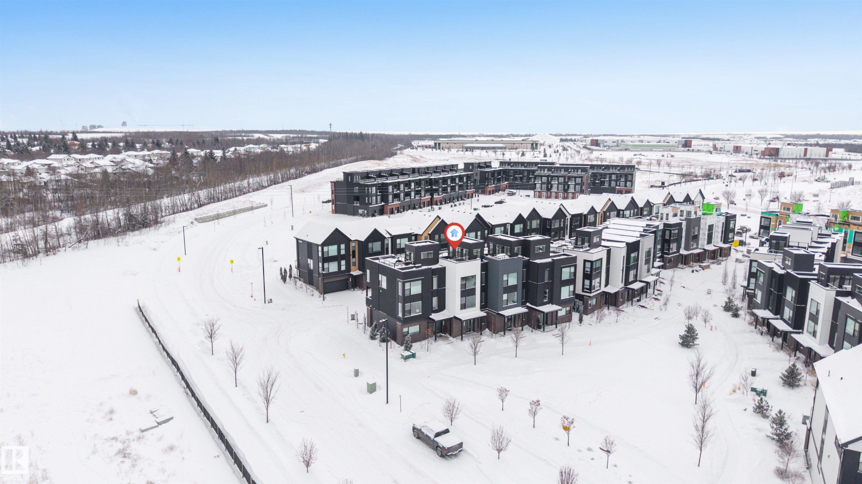 View of snowy aerial view - 77 5 Rondeau Drive, St. Albert, AB - Outdoor With View