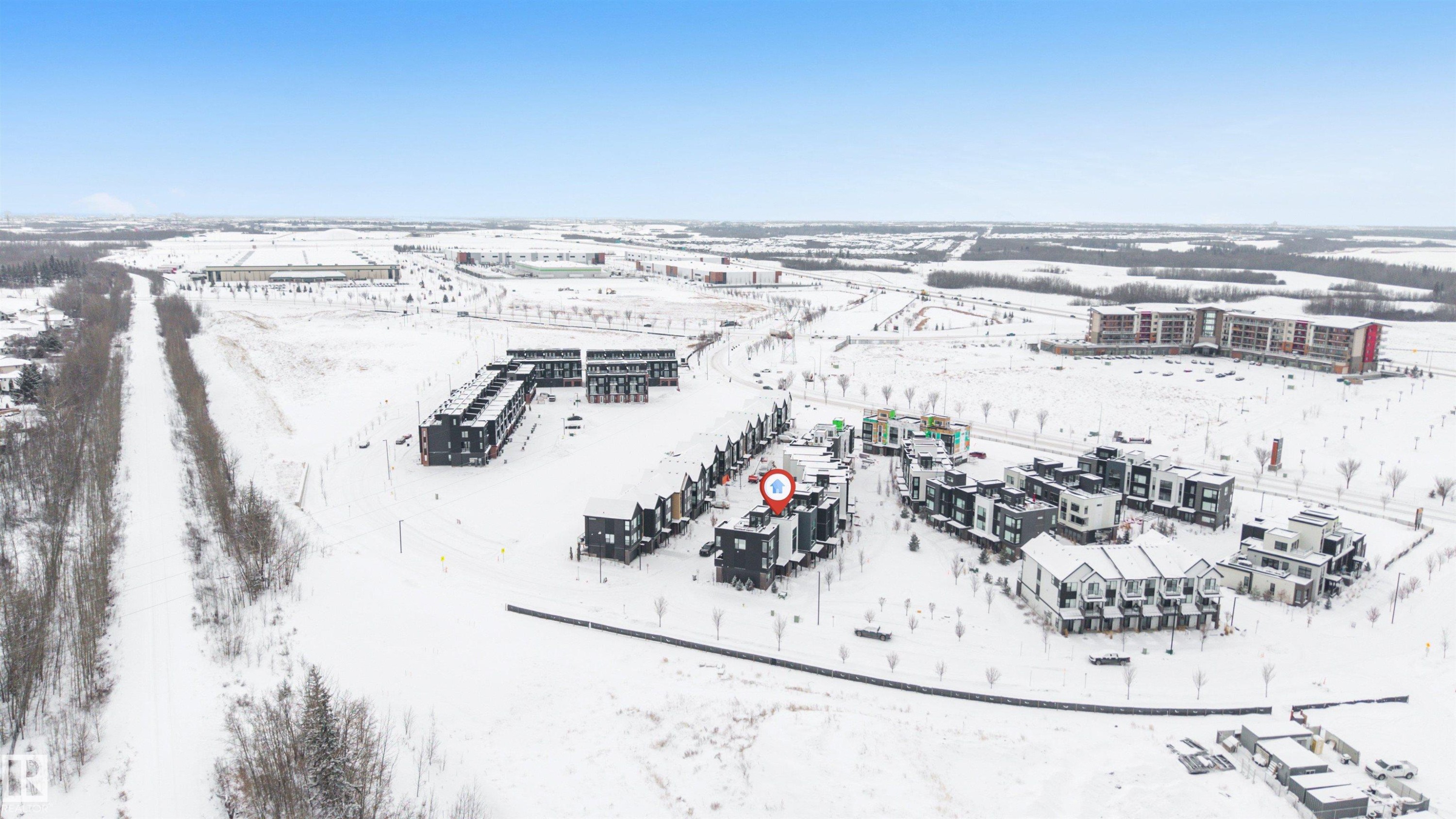 View of snowy aerial view - 77 5 Rondeau Drive, St. Albert, AB - Outdoor With View