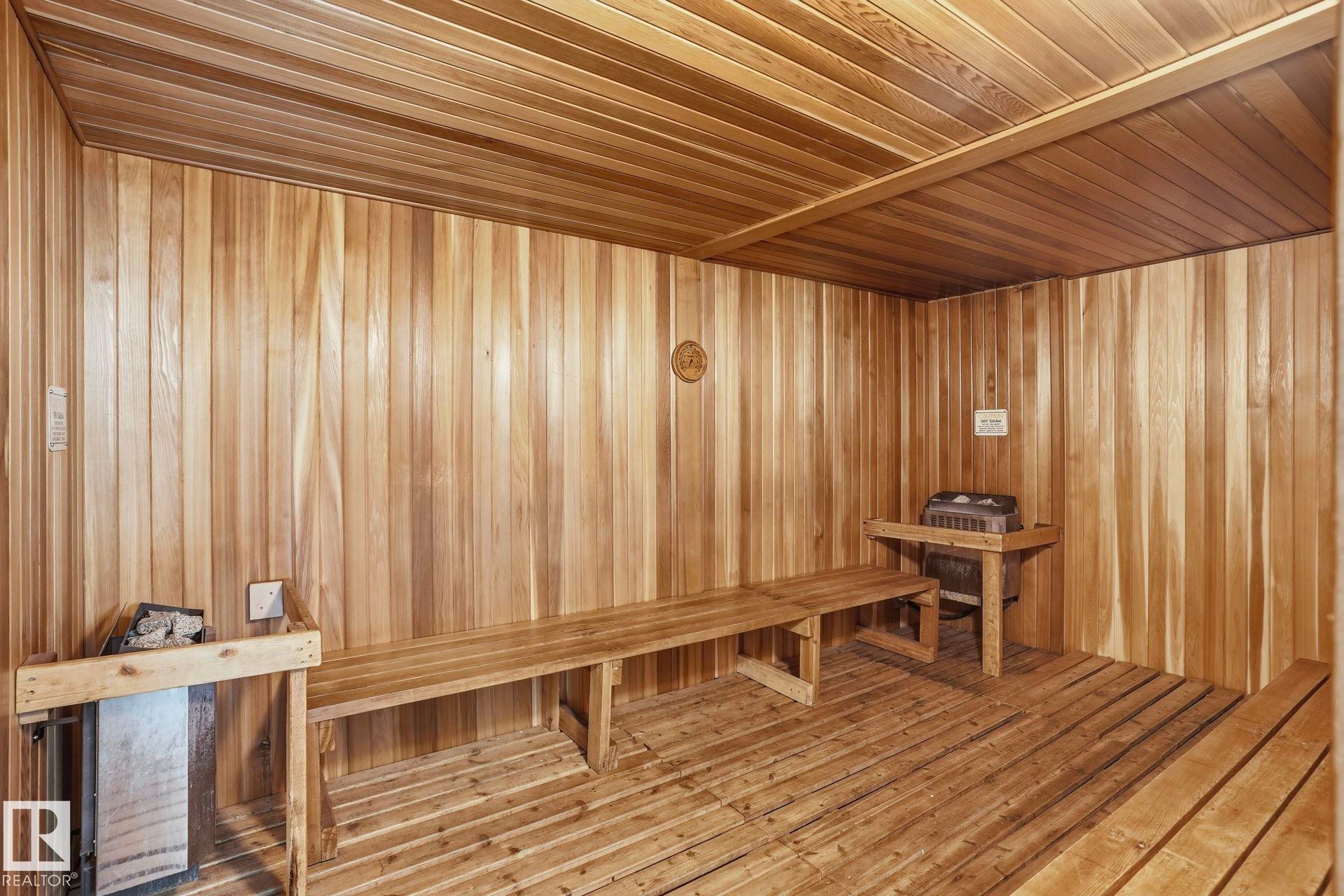 Sauna / steam room with wooden ceiling - 1103 9918 101 Street, Edmonton, AB - Indoor Photo Showing Other Room