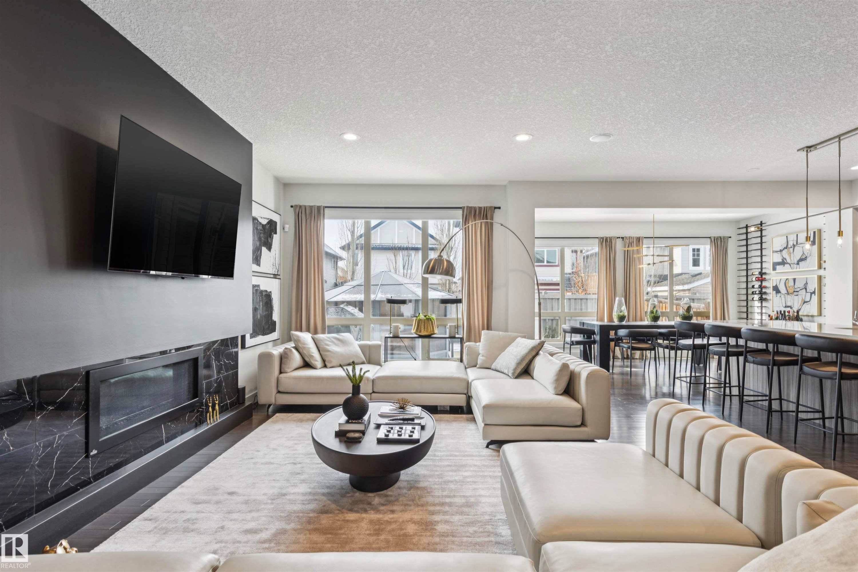 3112 Allan Landing Landing, Edmonton, AB - Indoor Photo Showing Living Room With Fireplace
