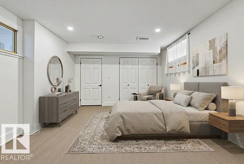 Carpeted bedroom with baseboards and recessed lighting - 13211 71 Street, Edmonton, AB - Indoor Photo Showing Bedroom