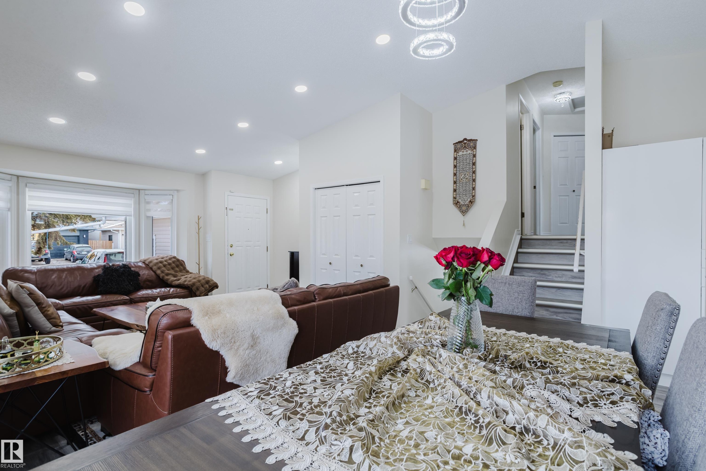 Dining area featuring recessed lighting and stairway - 236 Lago Lindo Crescent, Edmonton, AB - Indoor