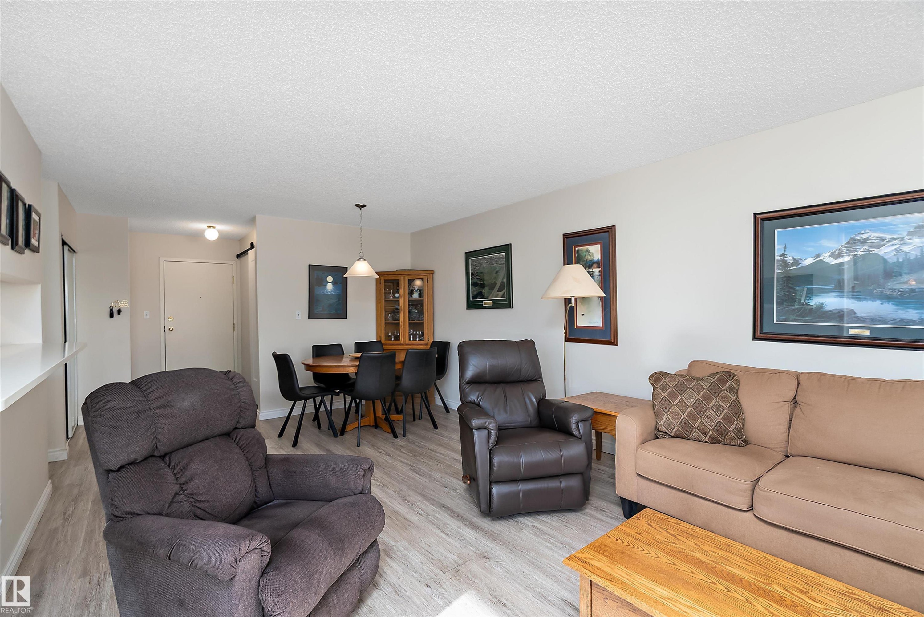 Living room featuring light flooring - 116 11620 9A Avenue, Edmonton, AB - Indoor Photo Showing Living Room