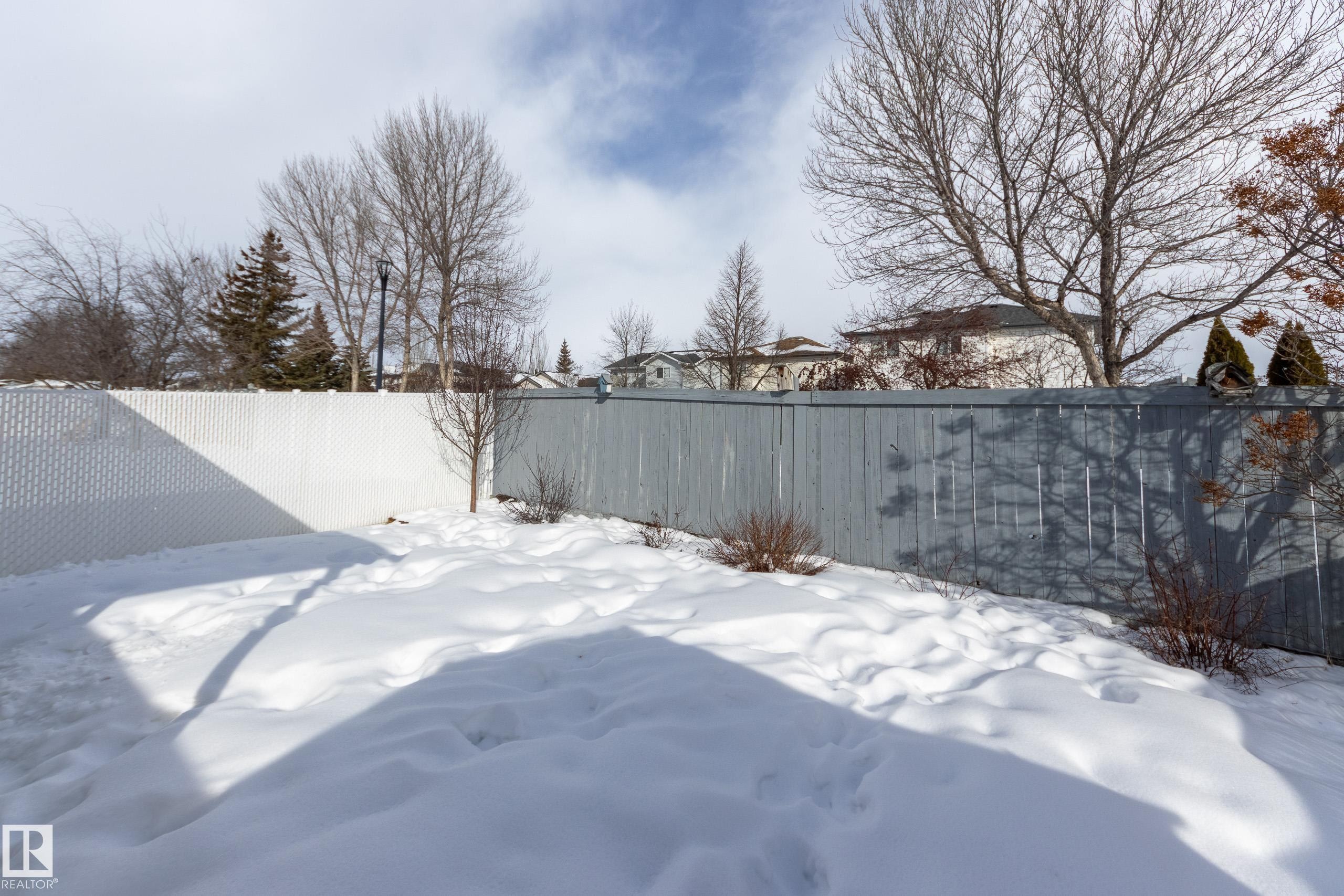 Yard covered in snow with a fenced backyard - 9916 178 Avenue, Edmonton, AB - Outdoor