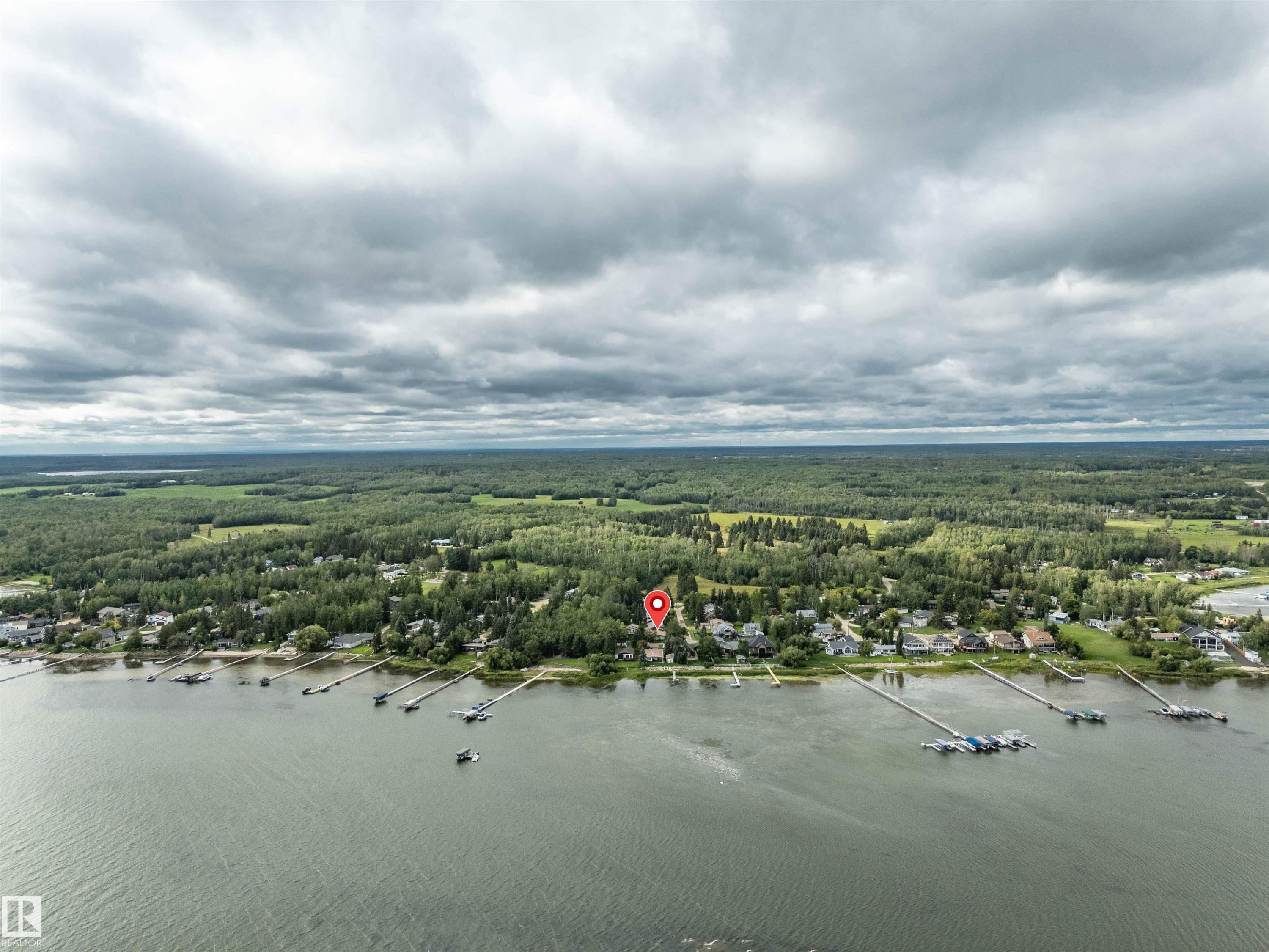 Drone / aerial view of a forest - 605 6St. Ross Haven, Rural Lac Ste. Anne County, AB - Outdoor With Body Of Water With View