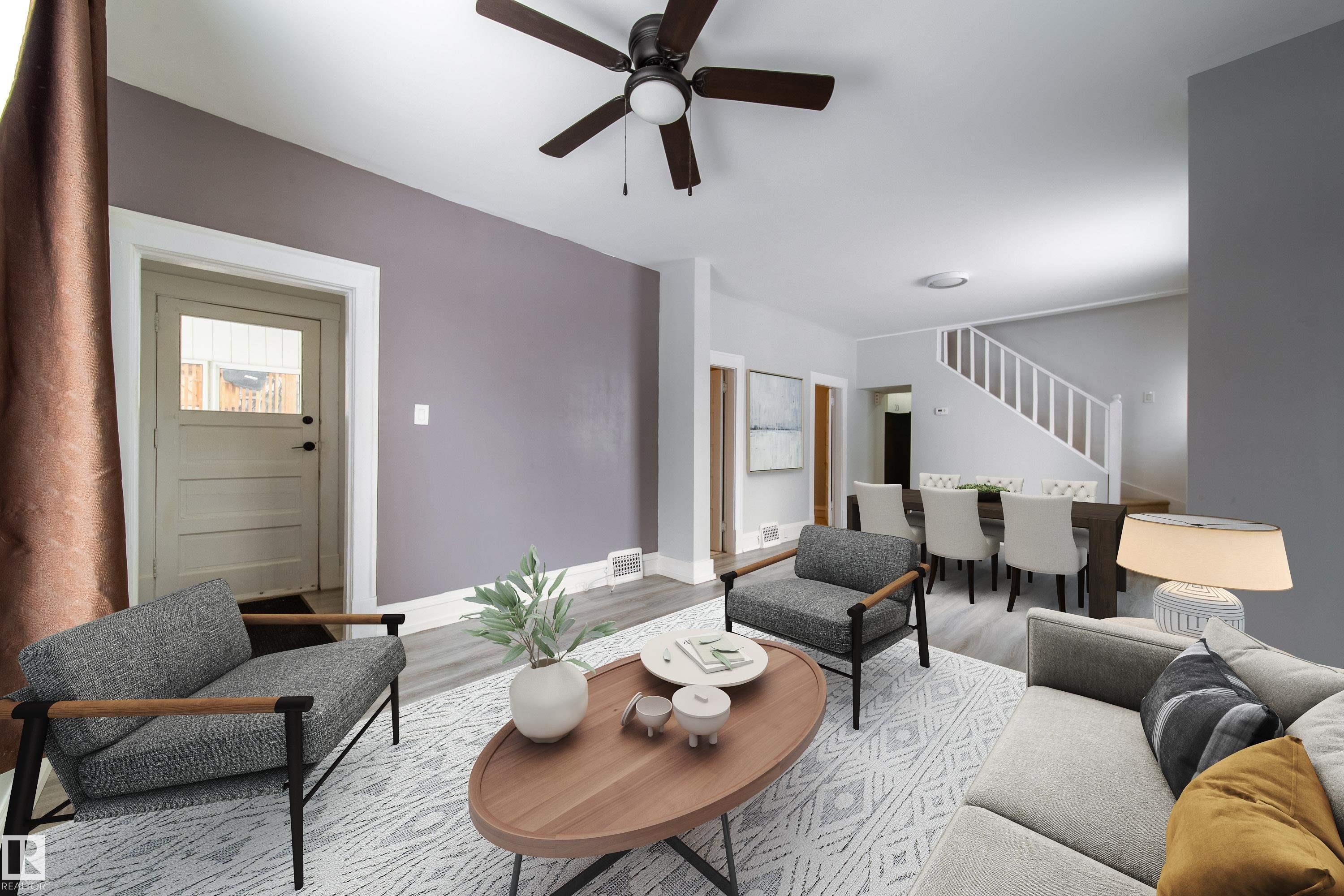 Virtually Staged - 10803 93 Street, Edmonton, AB - Indoor Photo Showing Living Room