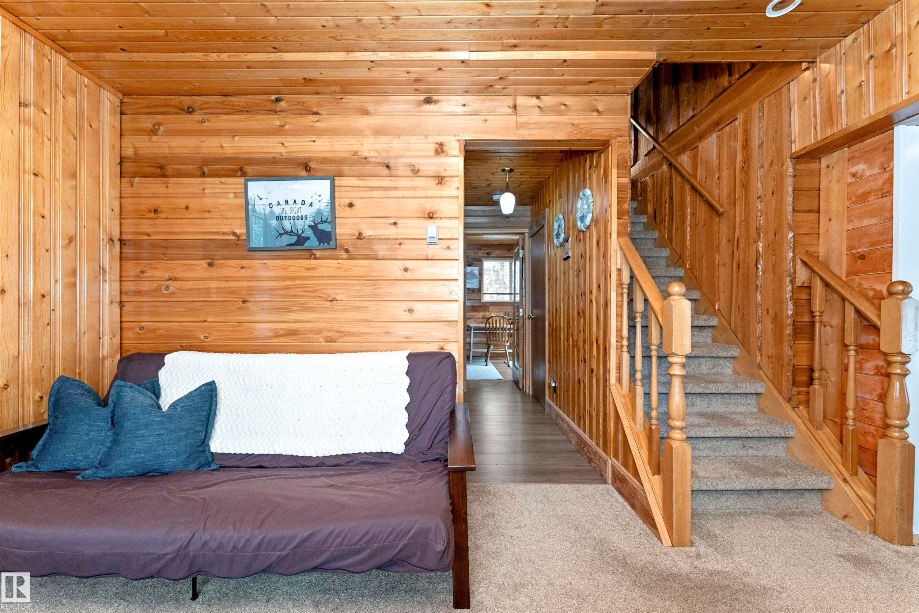 Doorway to outside with wooden ceiling and wooden walls - 516 5 Street, Rural Lac Ste. Anne County, AB - Indoor Photo Showing Other Room