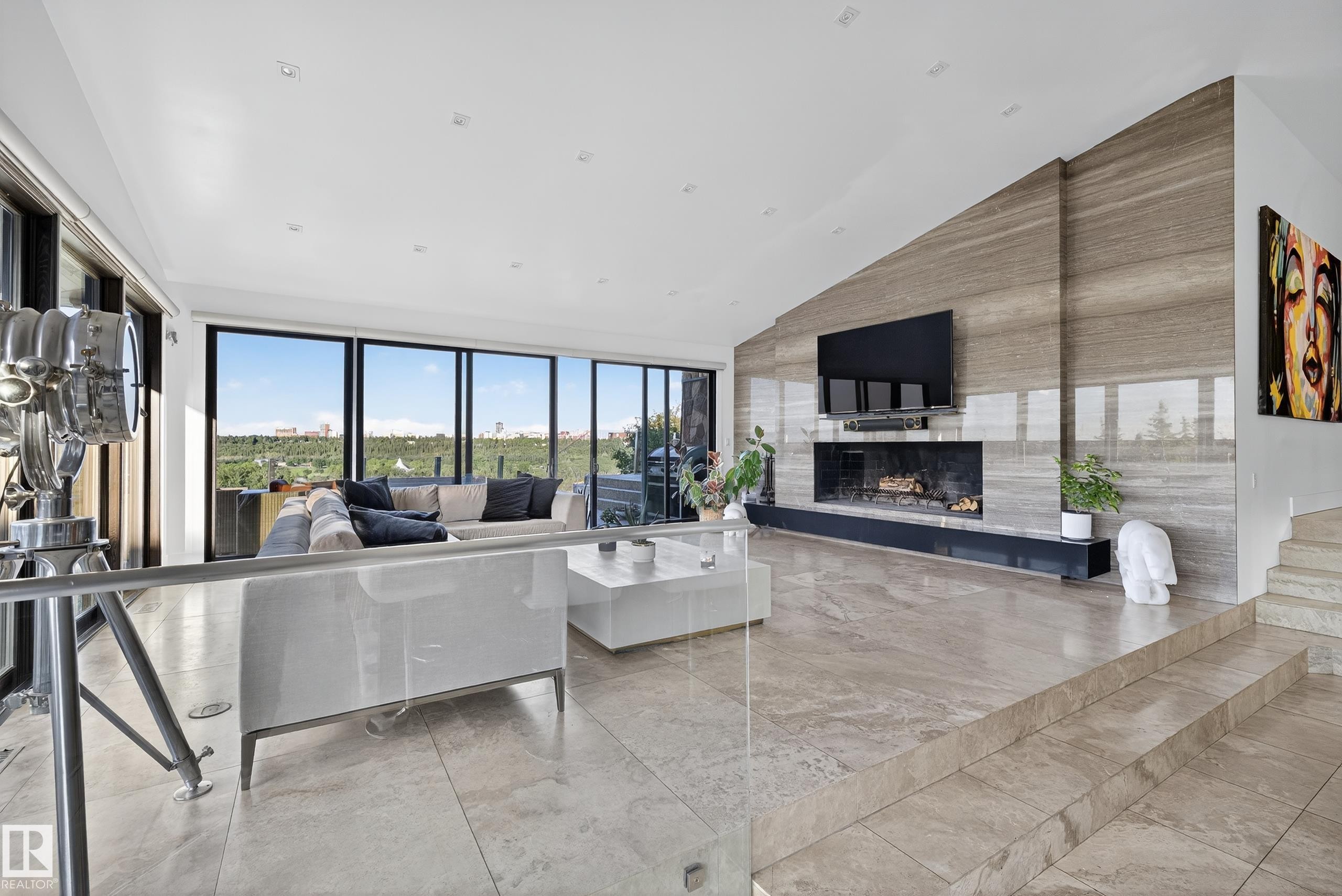 13758 Valleyview Drive, Edmonton, AB - Indoor Photo Showing Living Room With Fireplace