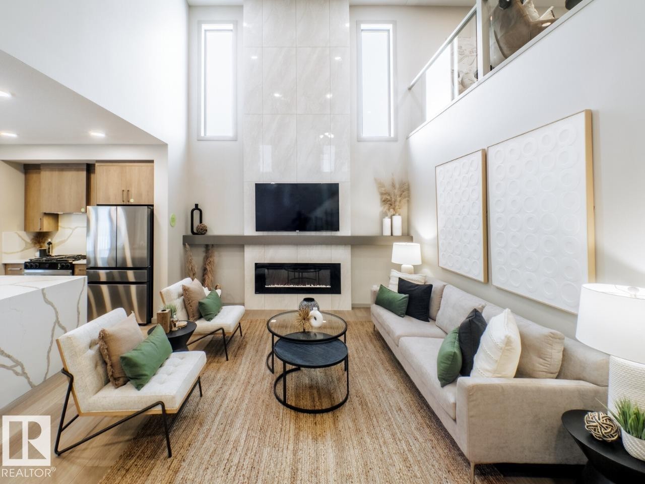 7005 Kiviaq Crescent, Edmonton, AB - Indoor Photo Showing Living Room With Fireplace