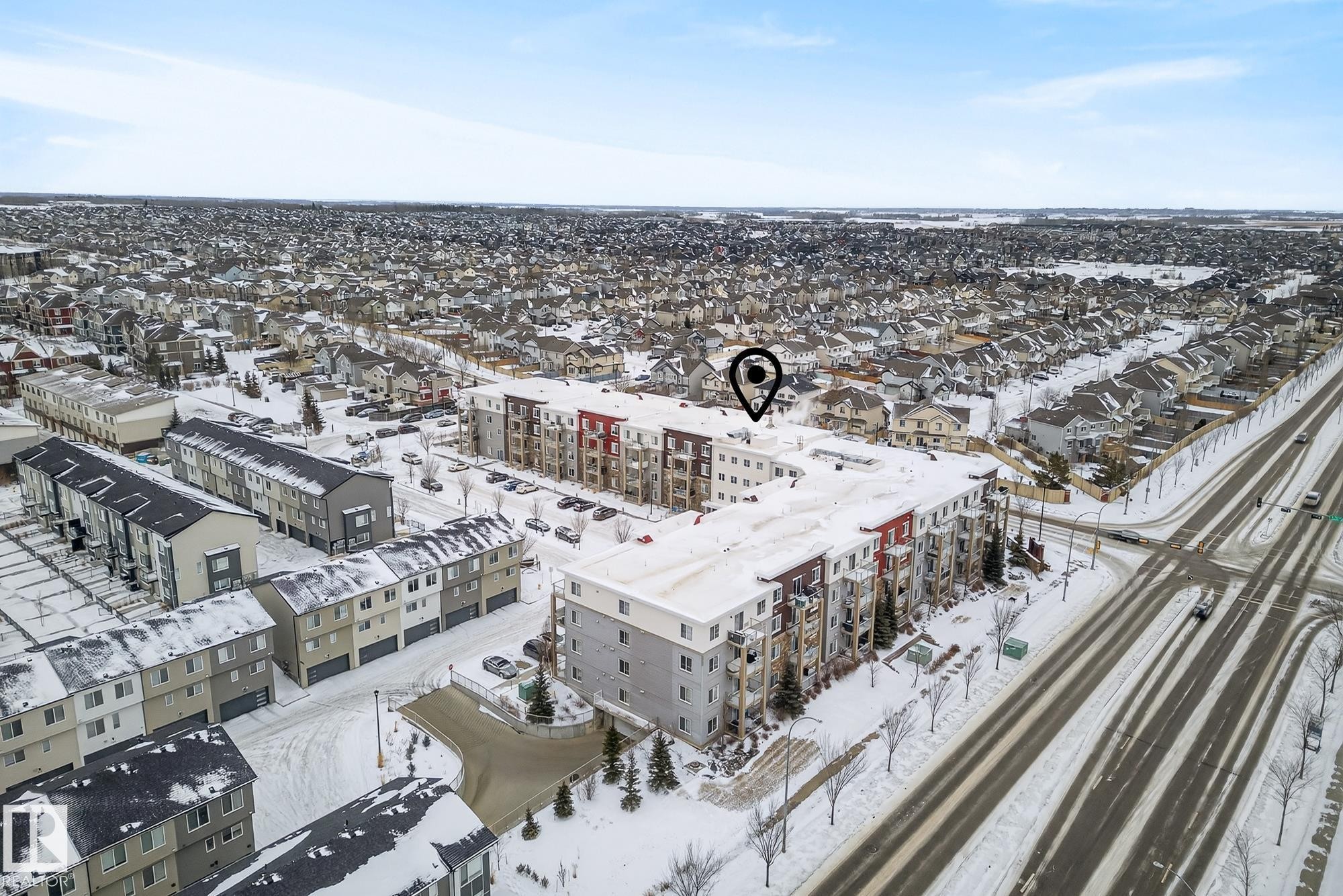View of snowy aerial view - 206 812 Welsh Drive, Edmonton, AB - Outdoor With View