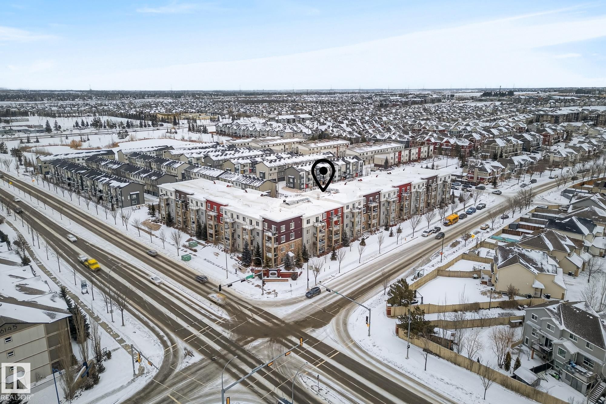 View of snowy aerial view - 206 812 Welsh Drive, Edmonton, AB - Outdoor With View