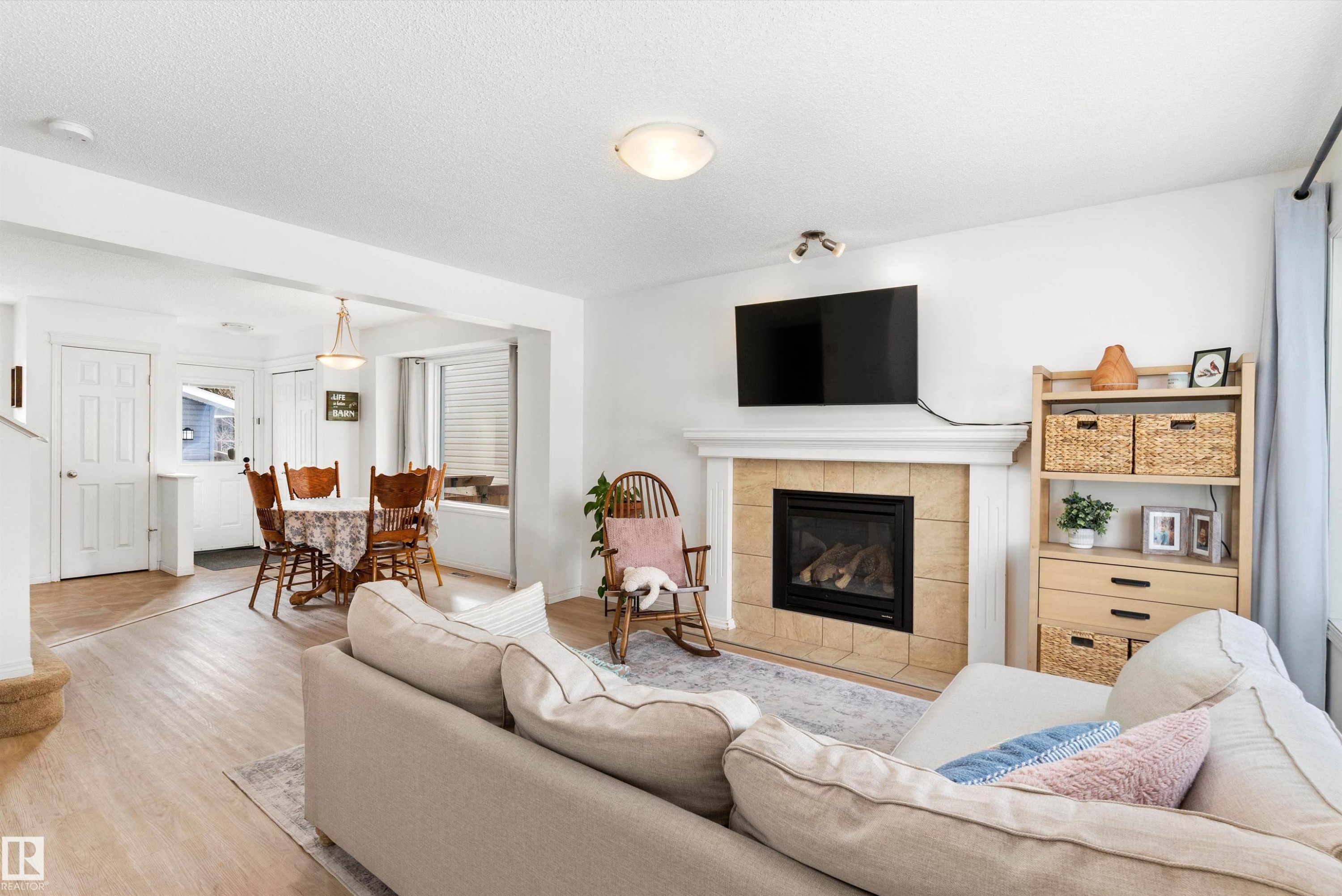 419 Songhurst Place, Leduc, AB - Indoor Photo Showing Living Room With Fireplace