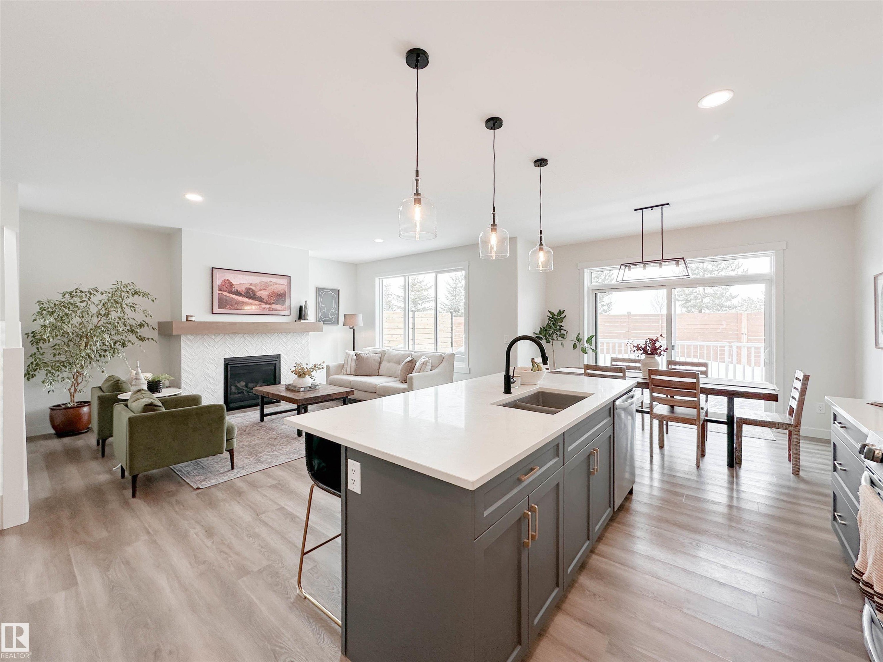 97 Joyal Way, St. Albert, AB - Indoor Photo Showing Kitchen With Fireplace With Double Sink With Upgraded Kitchen