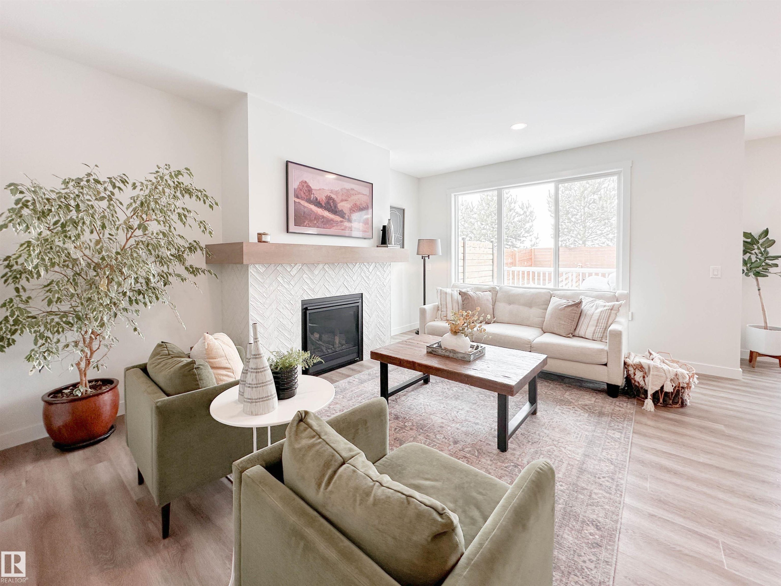 97 Joyal Way, St. Albert, AB - Indoor Photo Showing Living Room With Fireplace
