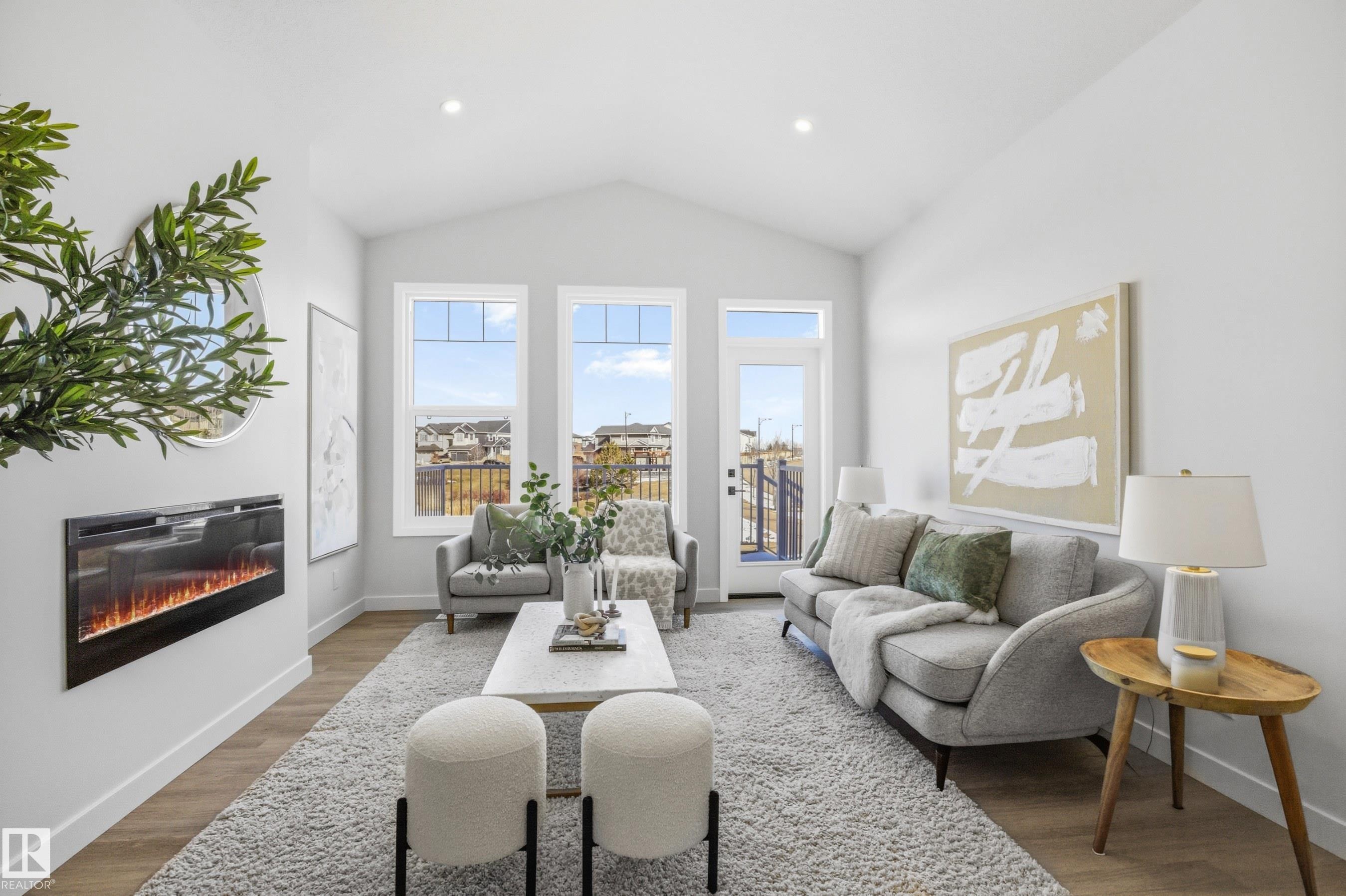 3704 Cross Landing, Edmonton, AB - Indoor Photo Showing Living Room With Fireplace