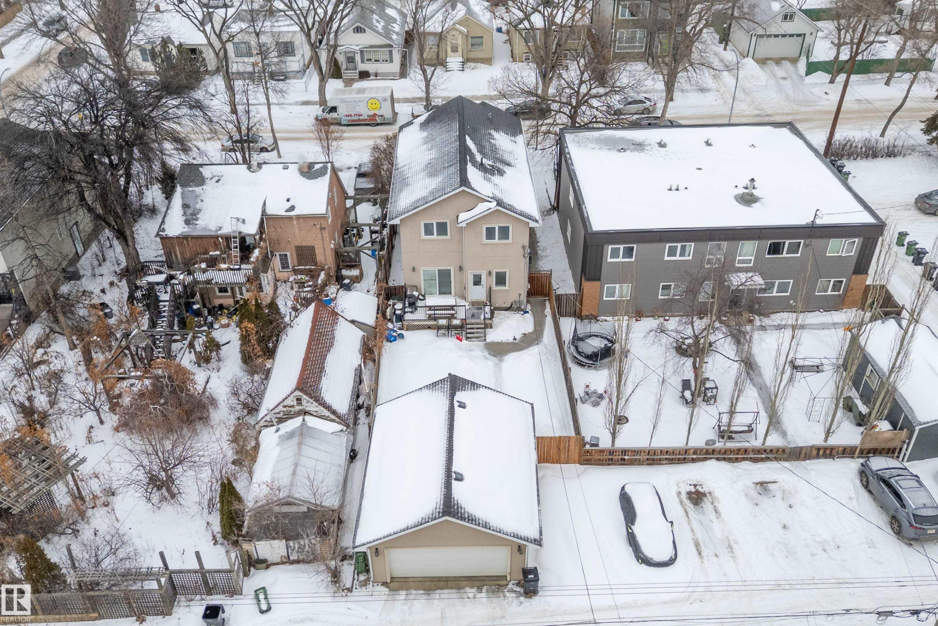 Snowy aerial view featuring a residential view - 10623 75 Avenue, Edmonton, AB - Outdoor
