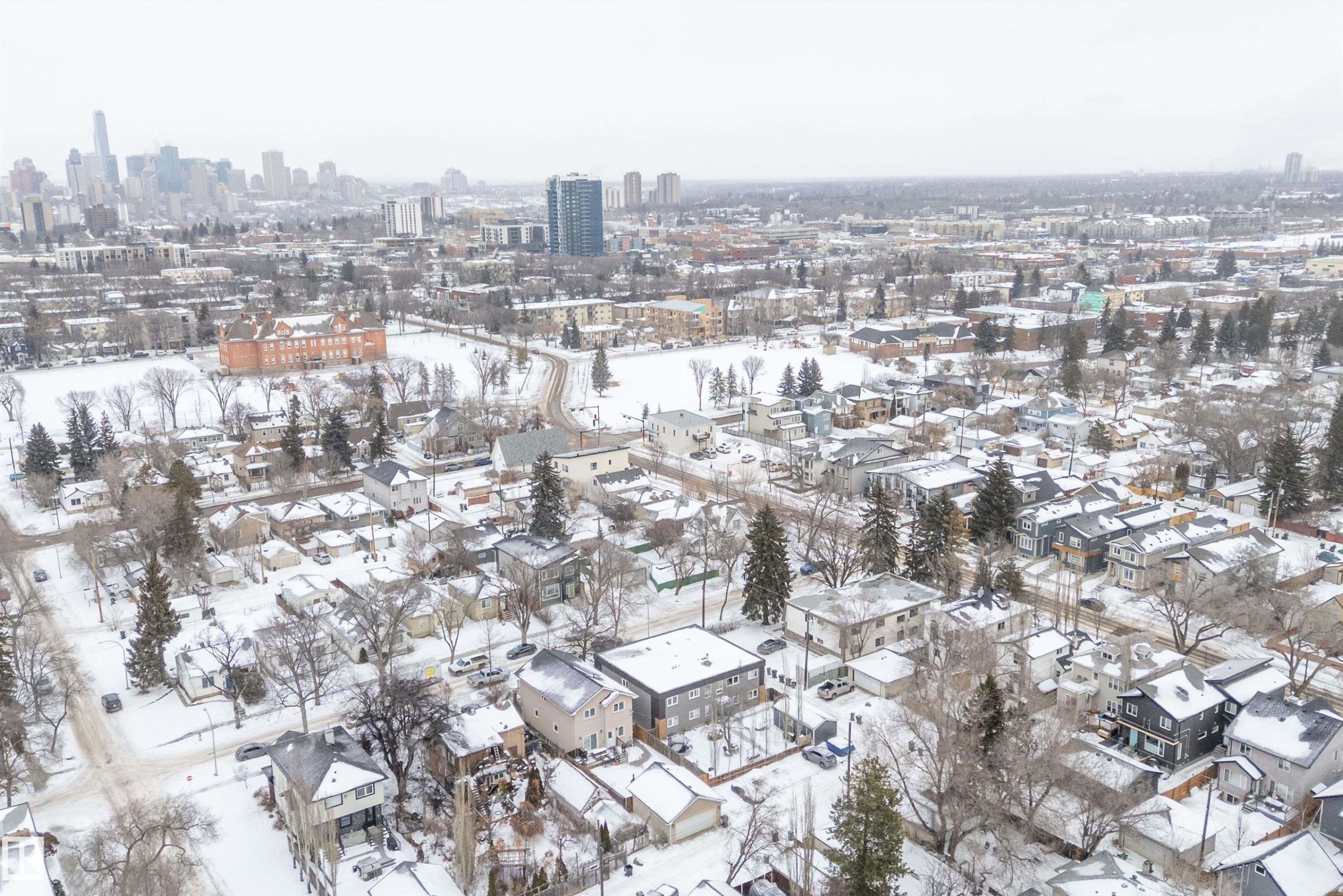 Snowy aerial view with a view of city - 10623 75 Avenue, Edmonton, AB - Outdoor With View