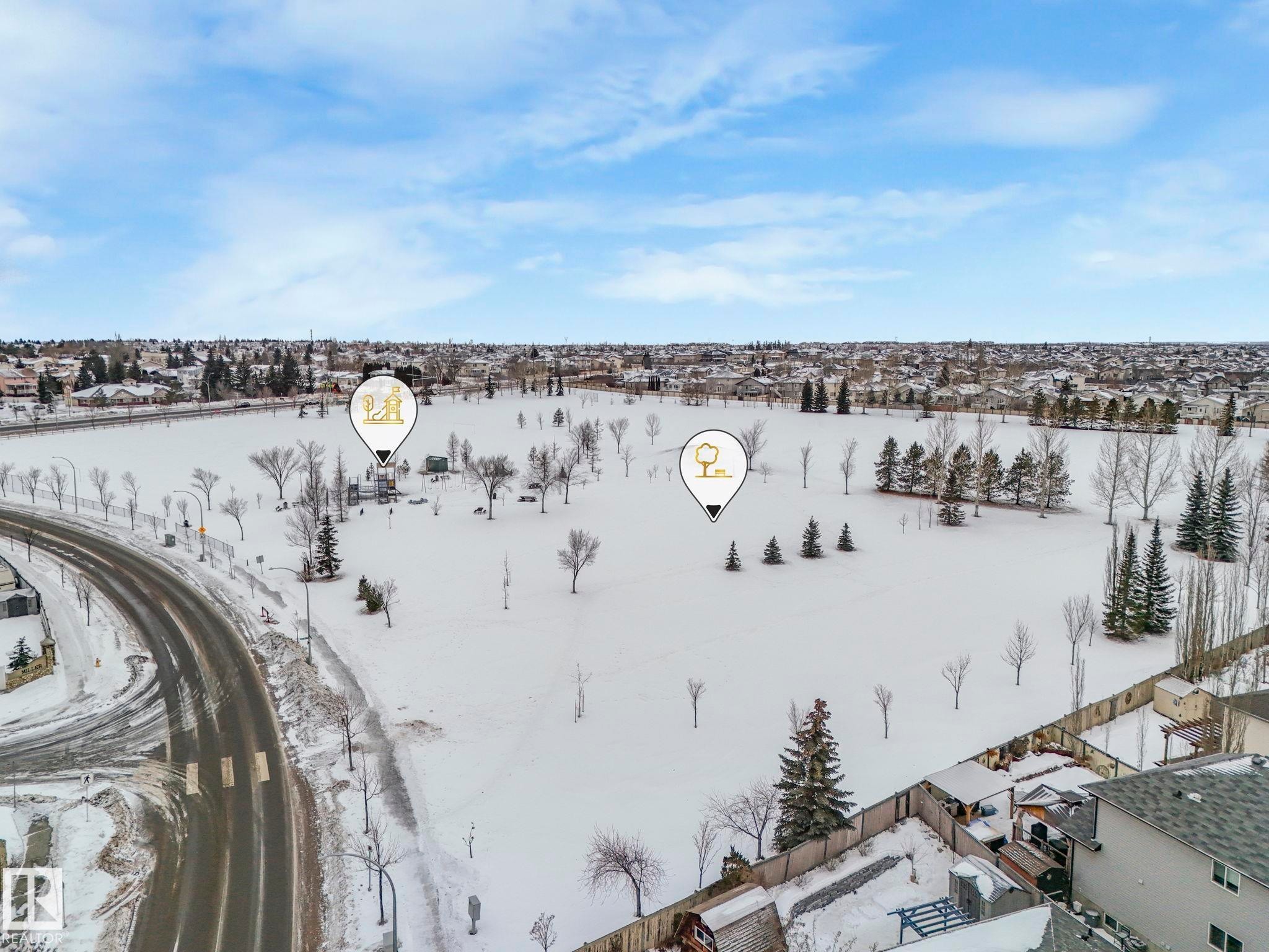 View of snowy aerial view - 4720 150 Avenue, Edmonton, AB - Outdoor With View