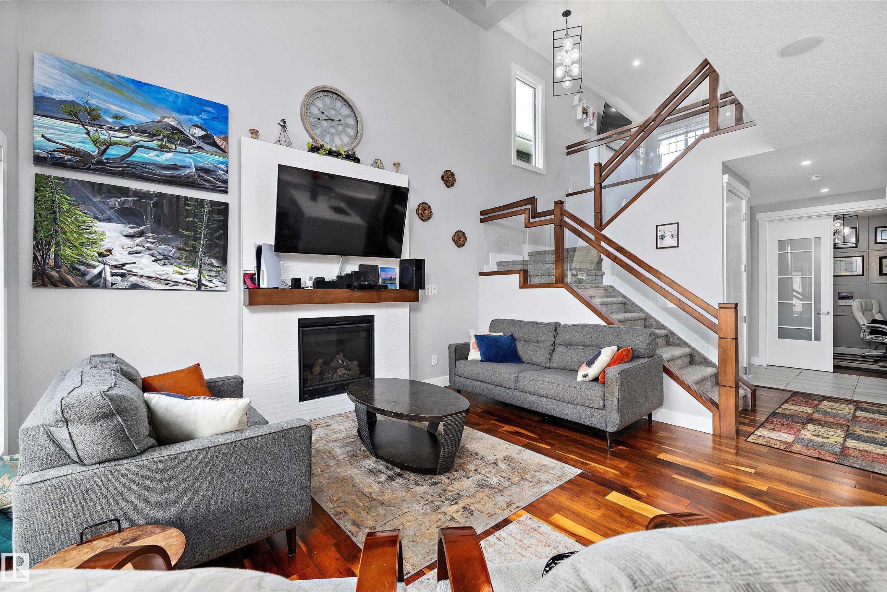 3380 Chickadee Drive, Edmonton, AB - Indoor Photo Showing Living Room With Fireplace