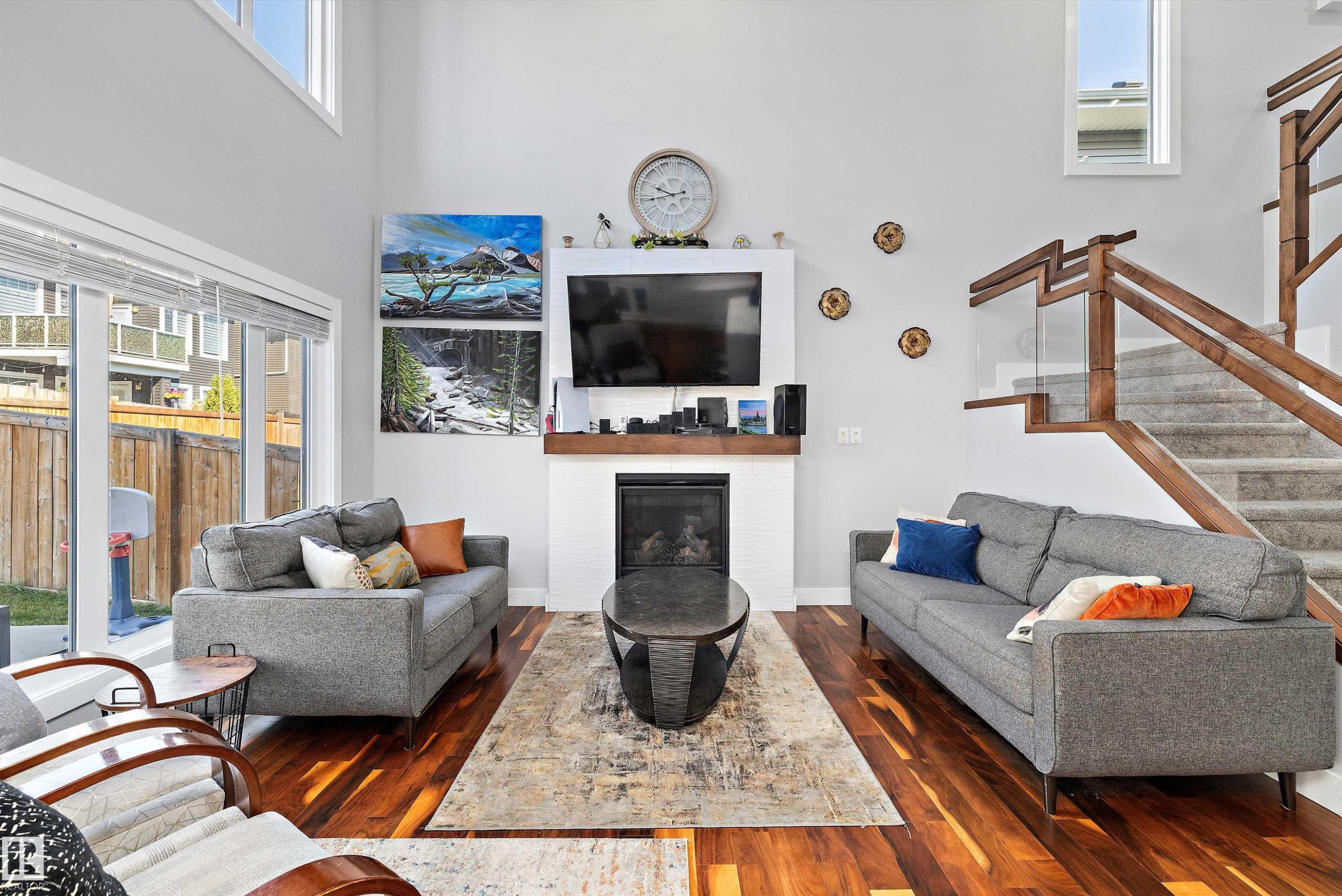 3380 Chickadee Drive, Edmonton, AB - Indoor Photo Showing Living Room With Fireplace