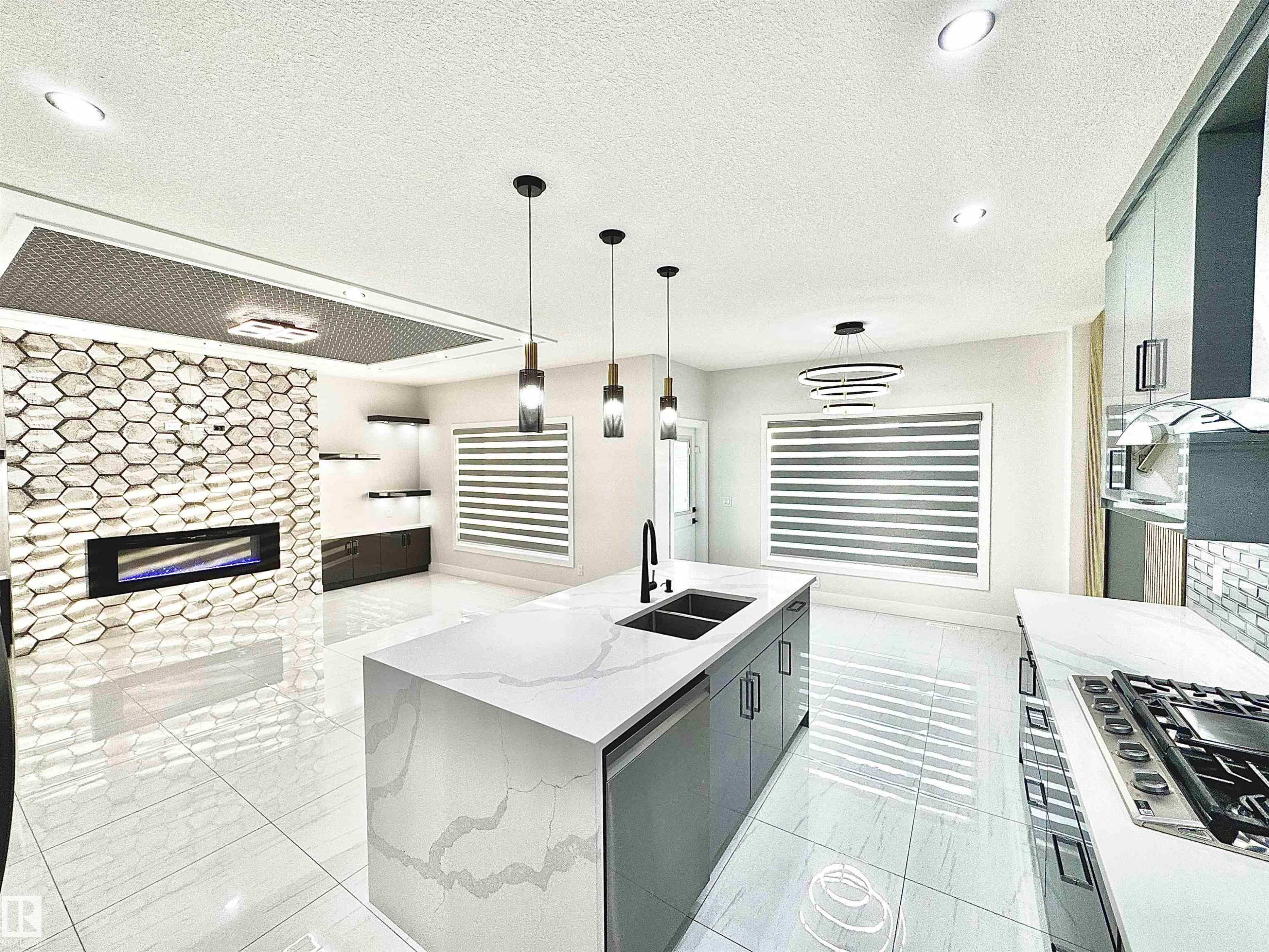 1836 22 Street, Edmonton, AB - Indoor Photo Showing Kitchen With Fireplace With Double Sink With Upgraded Kitchen