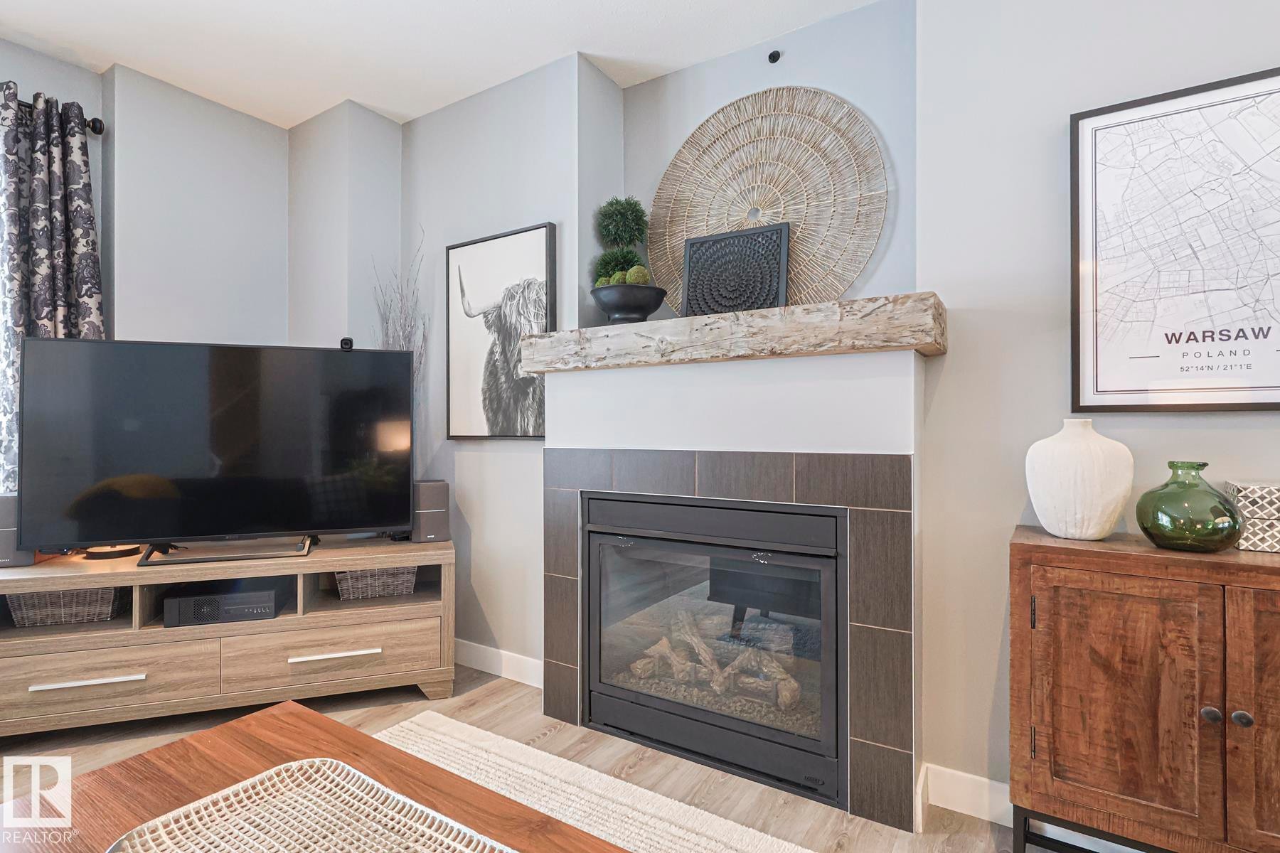 12209 103 Street, Edmonton, AB - Indoor Photo Showing Living Room With Fireplace