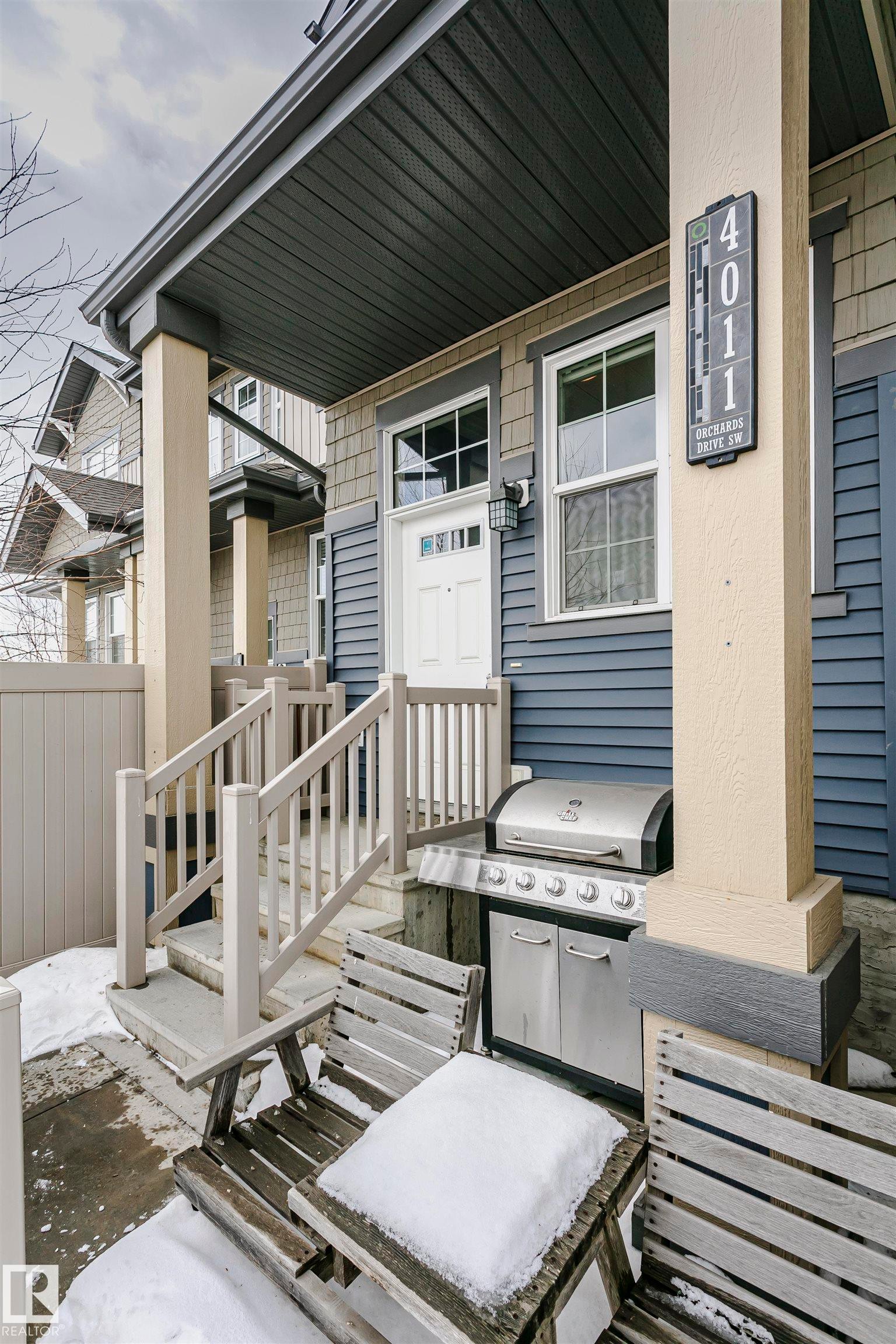 View of patio with grilling area - 4011 Orchards Drive, Edmonton, AB - Outdoor With Exterior