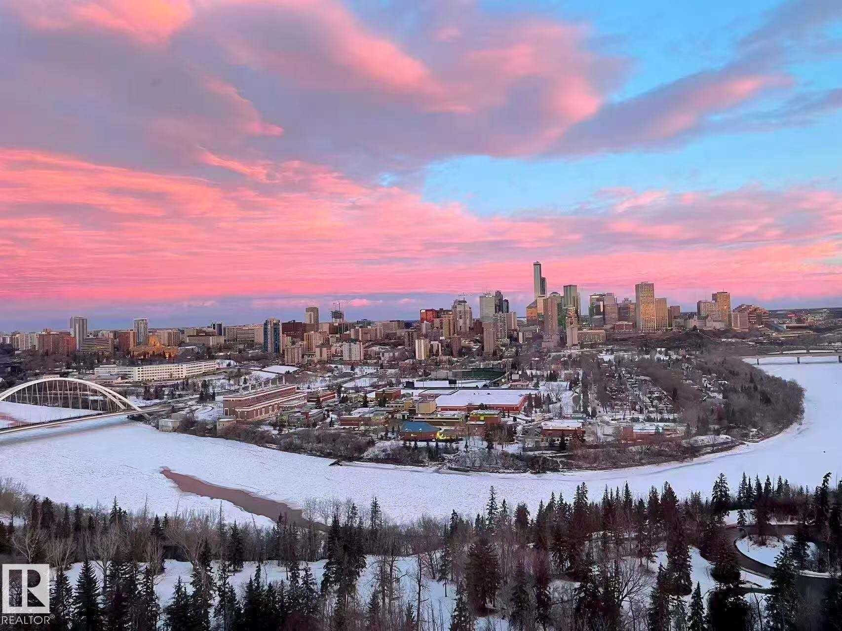 Aerial view at dusk of a view of skyline - 1803 10149 Saskatchewan Drive, Edmonton, AB - Outdoor With View