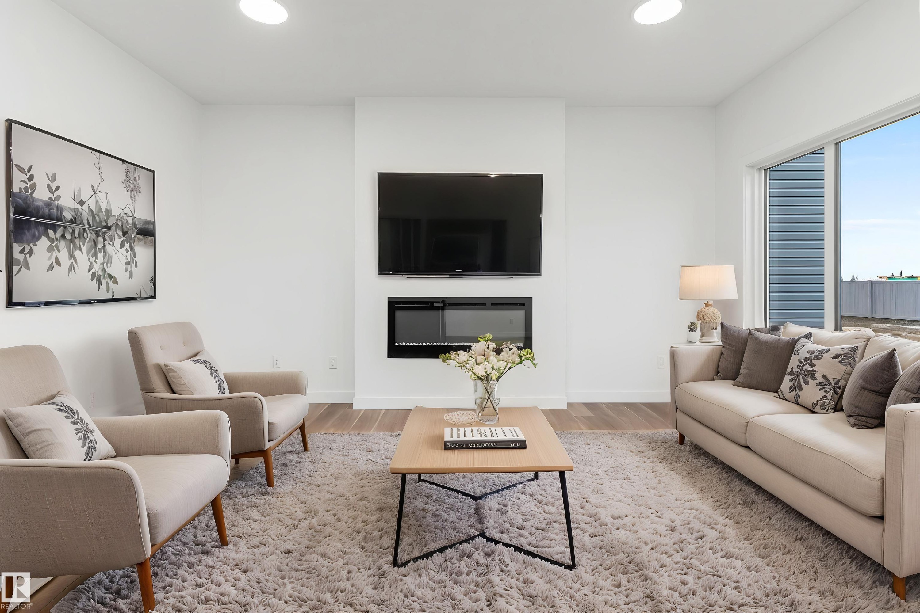 19131 20 Avenue, Edmonton, AB - Indoor Photo Showing Living Room With Fireplace