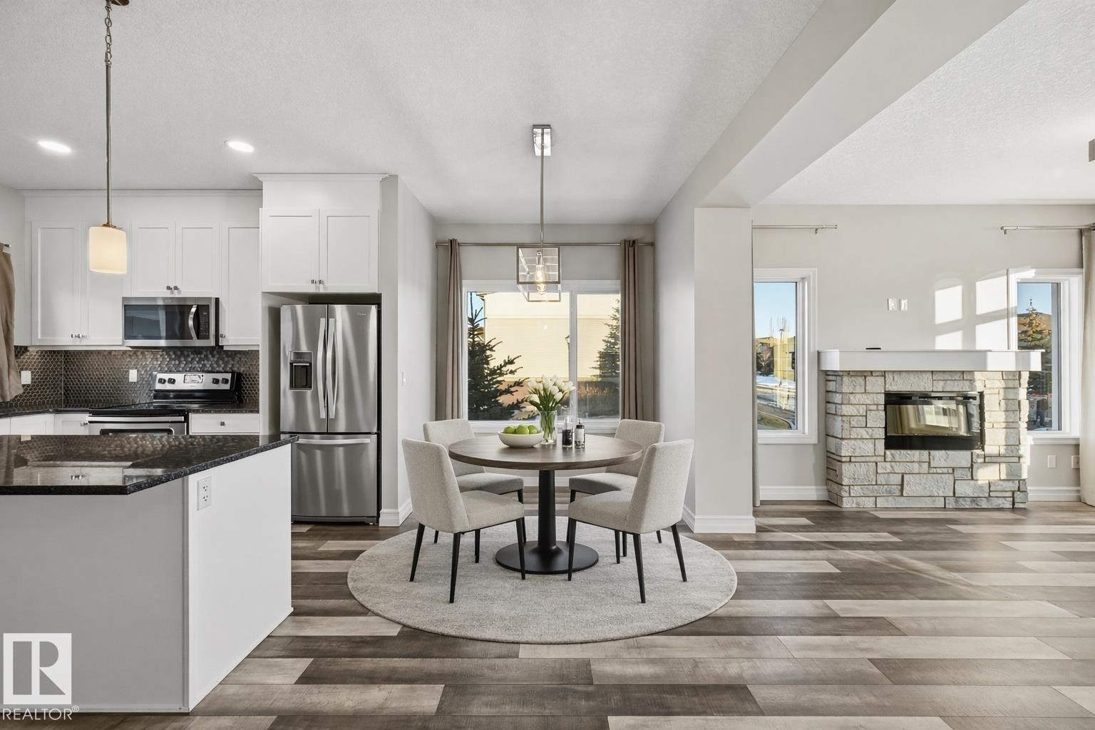 Virtually staged dining nook - 10 804 Welsh Drive, Edmonton, AB - Indoor Photo Showing Kitchen With Stainless Steel Kitchen With Upgraded Kitchen