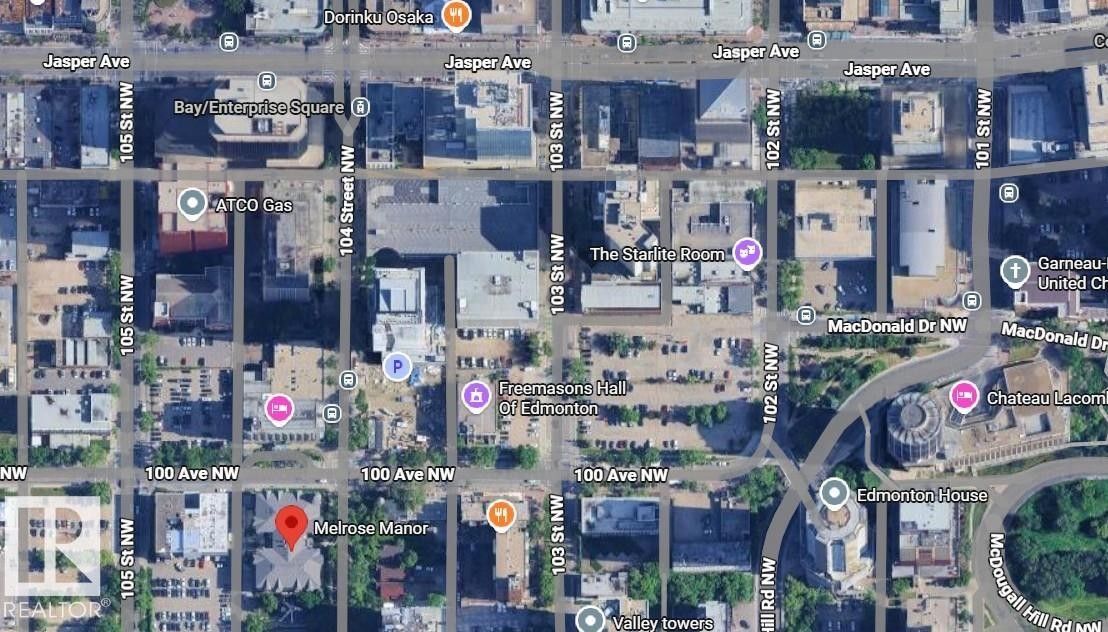 Street Map. Depicting an urban area with identified properties and thoroughfares - 115 9938 104 St, Edmonton, AB - Other