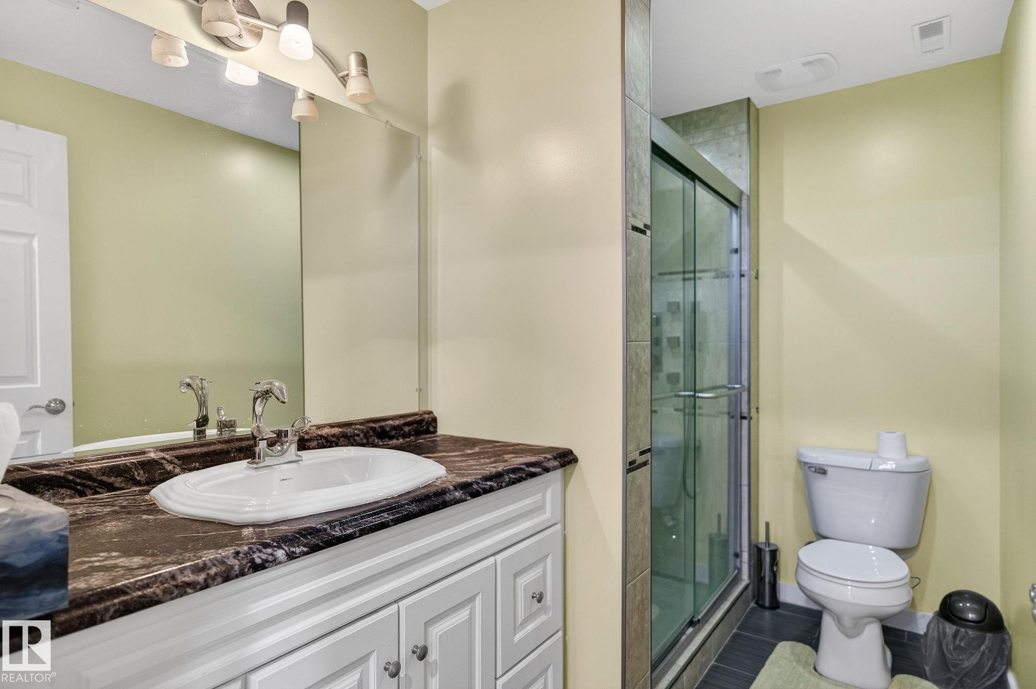 Full bath featuring vanity and a stall shower - 21867 80 Avenue, Edmonton, AB - Indoor Photo Showing Bathroom
